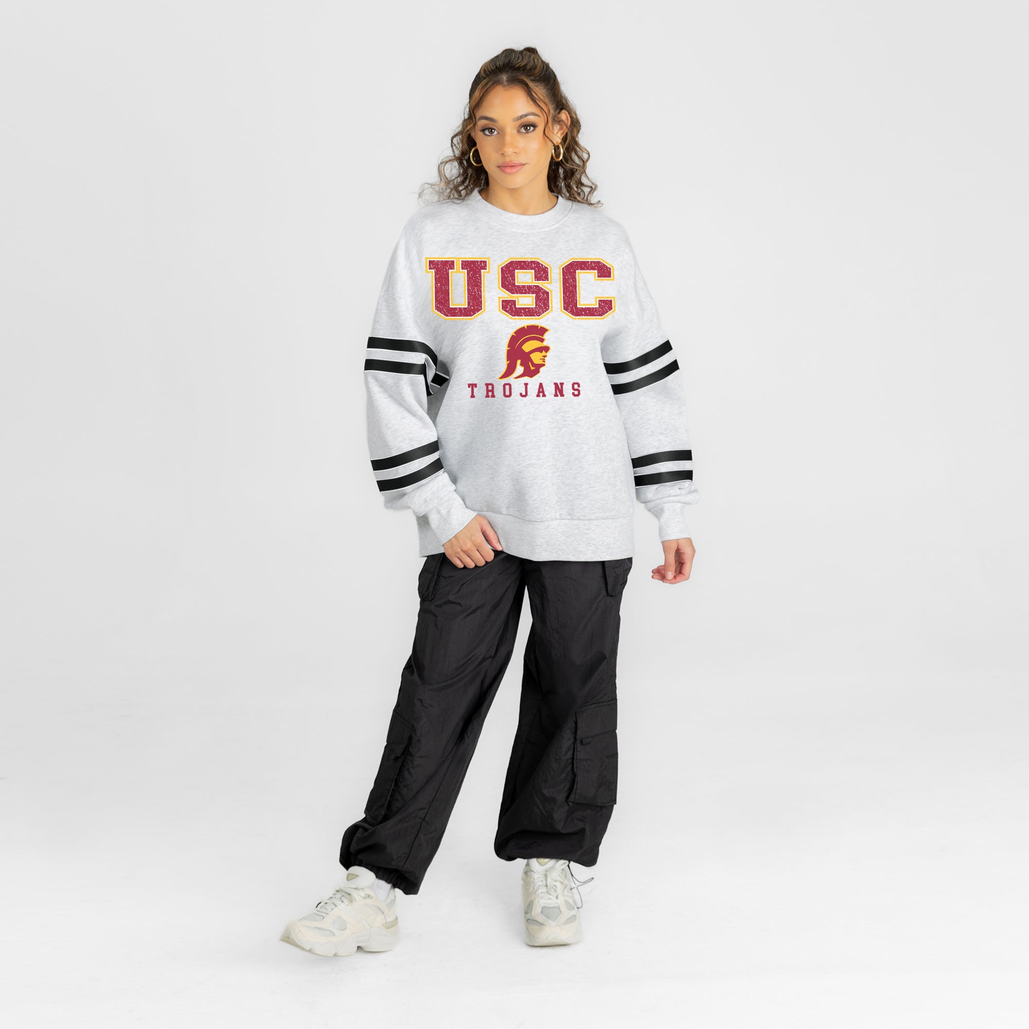 USC TROJANS STADIUM STRIPES STRIPE SLEEVE CREWNECK SWEATSHIRT