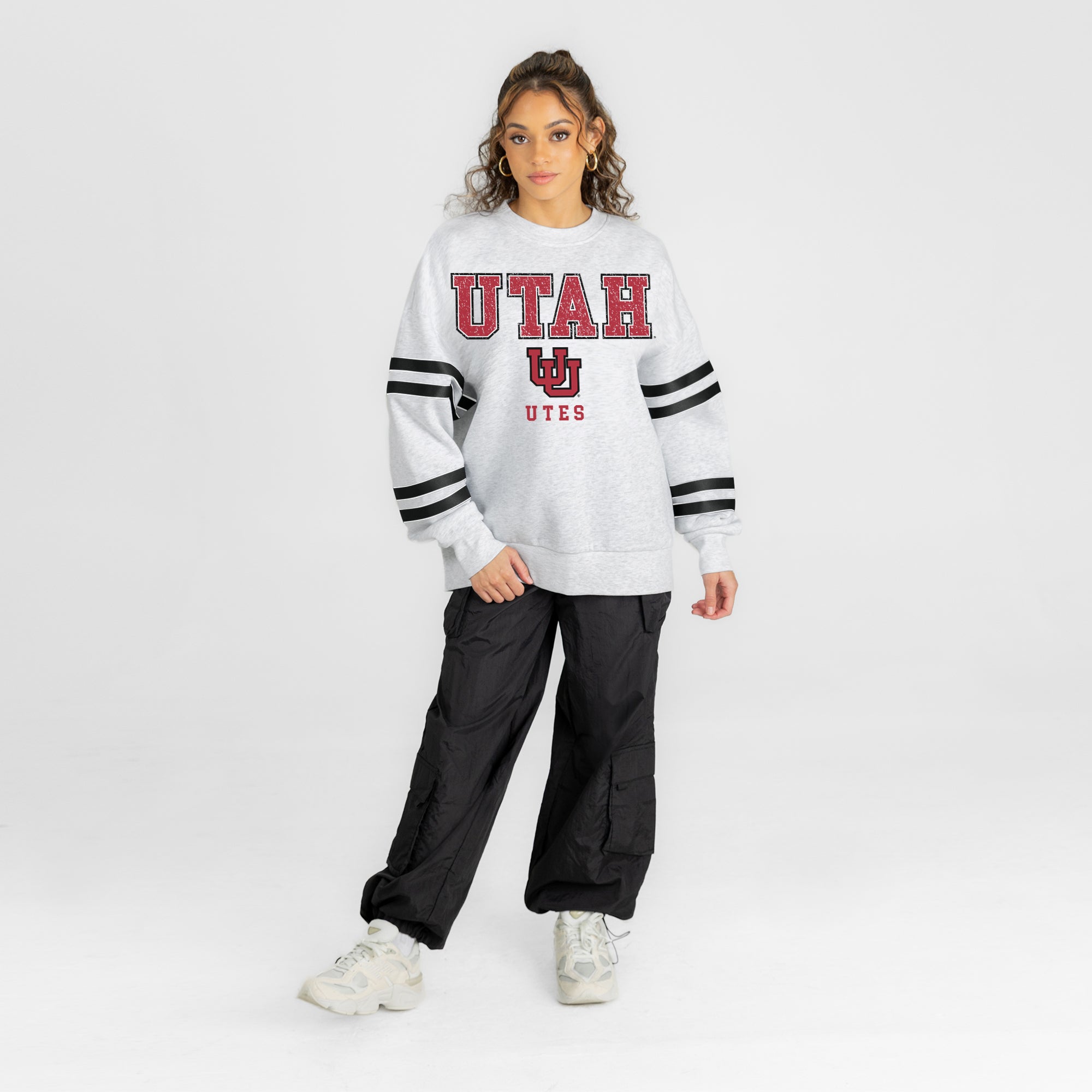 UTAH UTES STADIUM STRIPES STRIPE SLEEVE CREWNECK SWEATSHIRT
