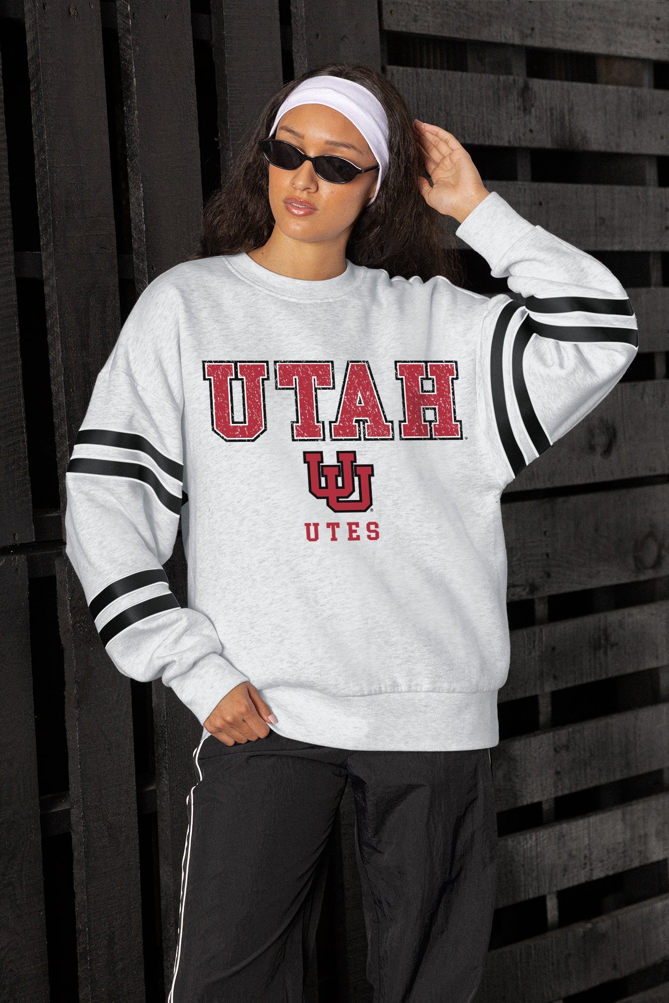 UTAH UTES STADIUM STRIPES STRIPE SLEEVE CREWNECK SWEATSHIRT