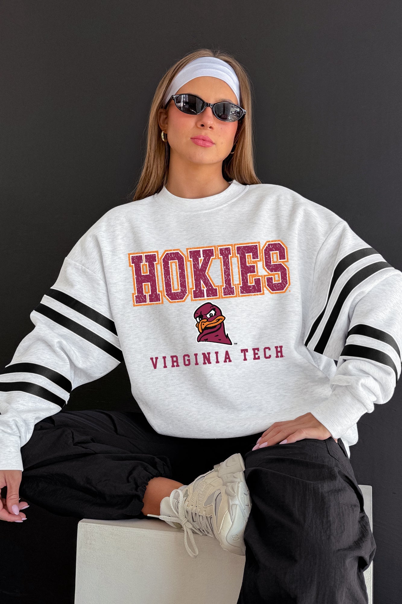 VIRGINIA TECH HOKIES STADIUM STRIPES STRIPE SLEEVE CREWNECK SWEATSHIRT