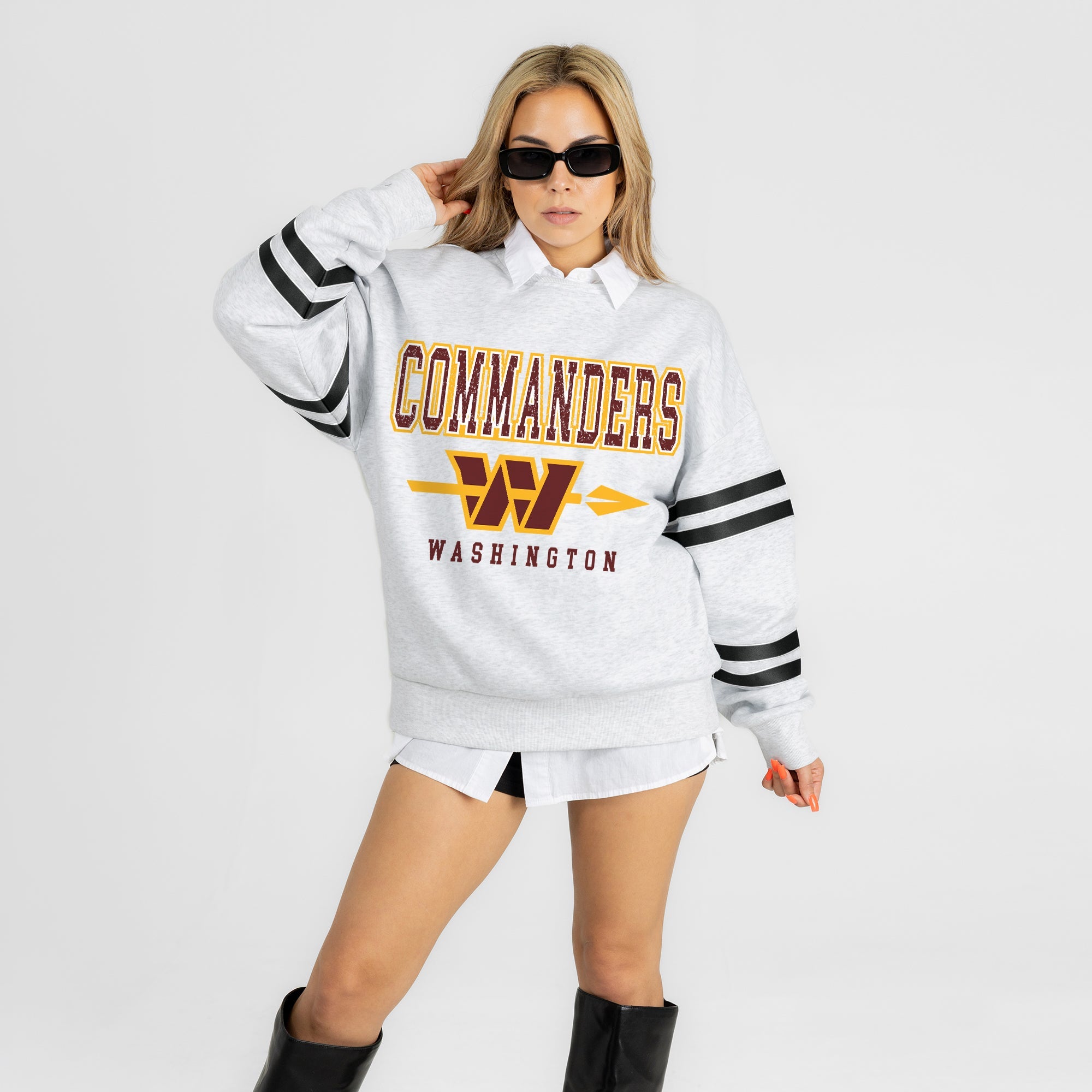 WASHINGTON COMMANDERS STADIUM STRIPES STRIPE SLEEVE CREWNECK SWEATSHIRT