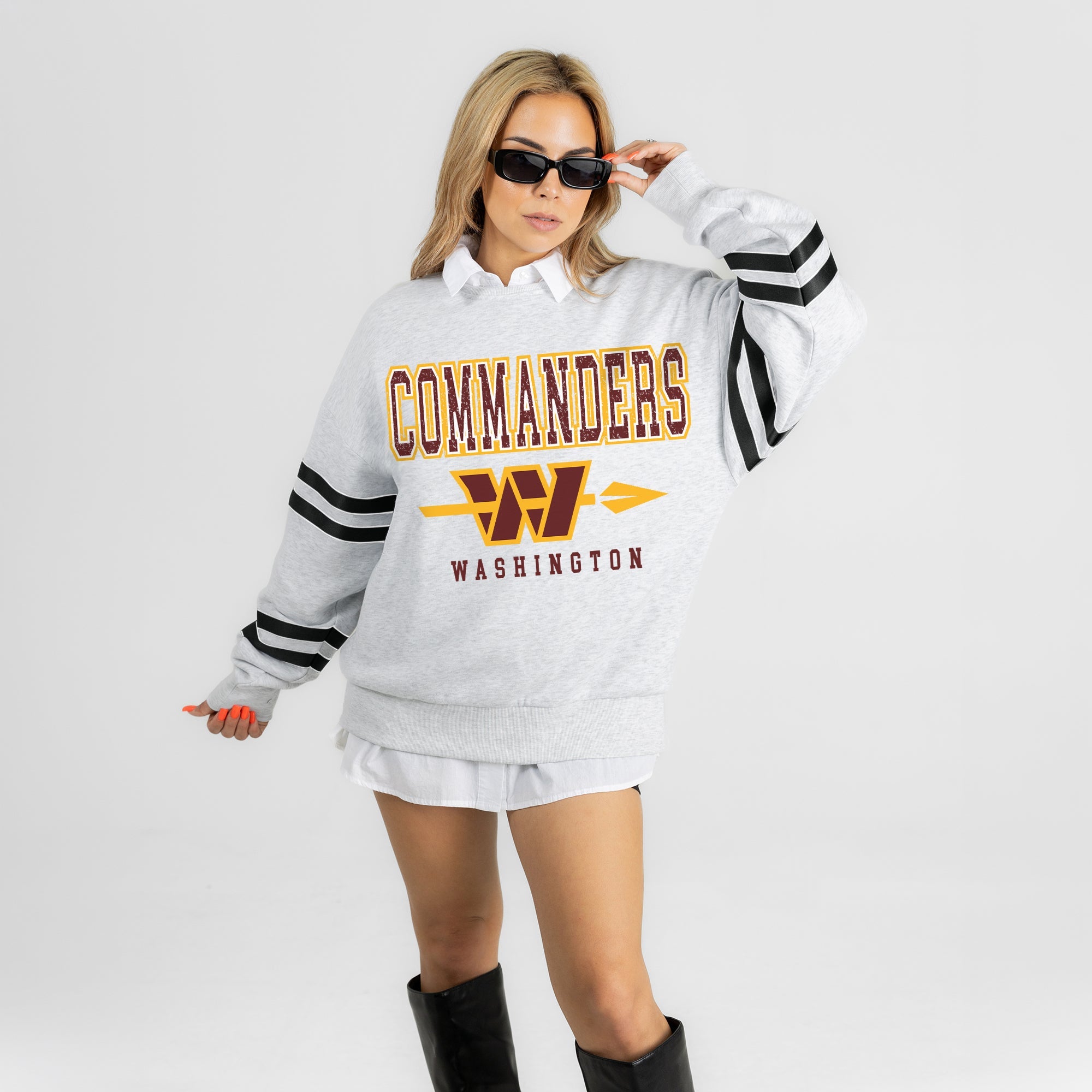 WASHINGTON COMMANDERS STADIUM STRIPES STRIPE SLEEVE CREWNECK SWEATSHIRT