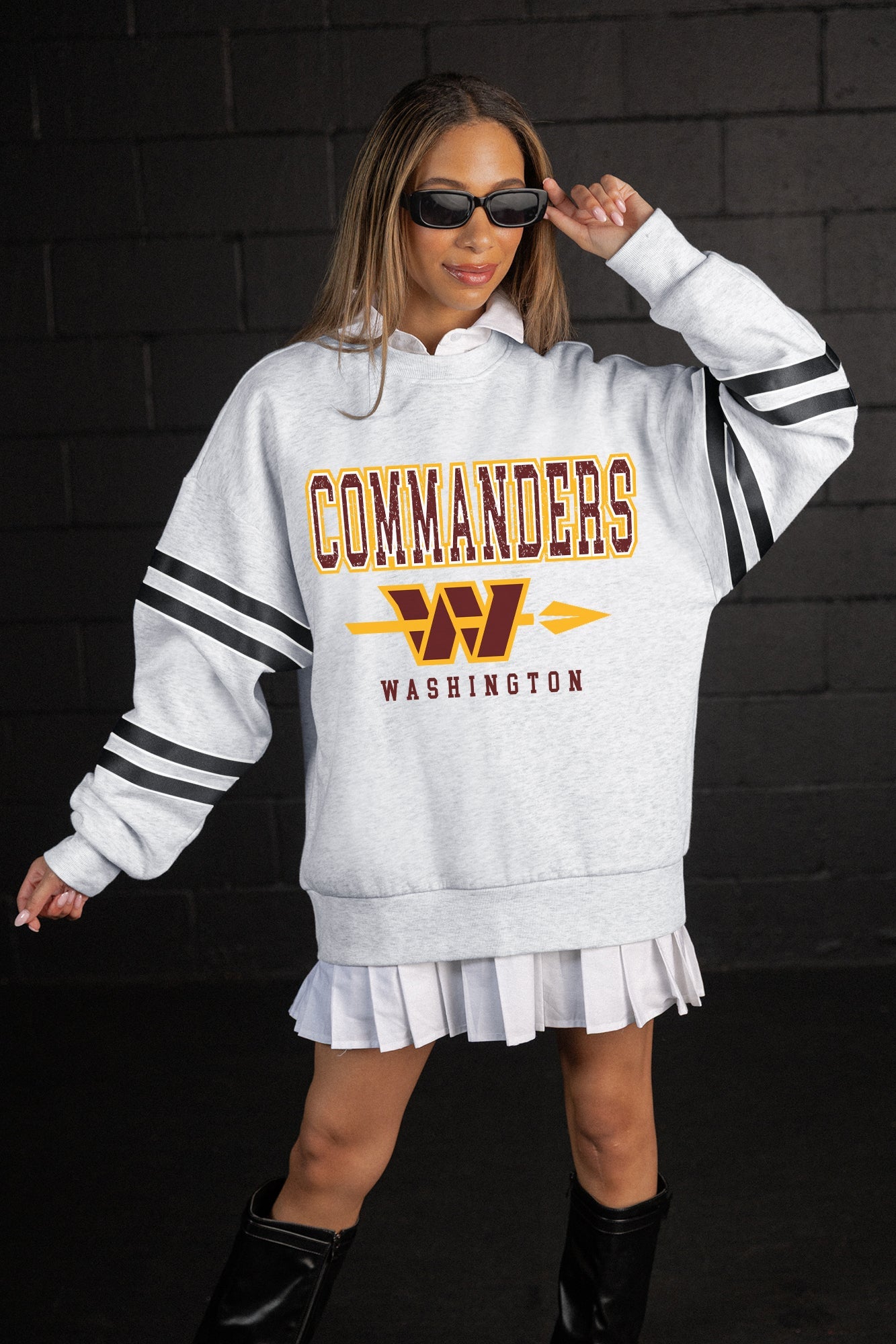 WASHINGTON COMMANDERS STADIUM STRIPES STRIPE SLEEVE CREWNECK SWEATSHIRT