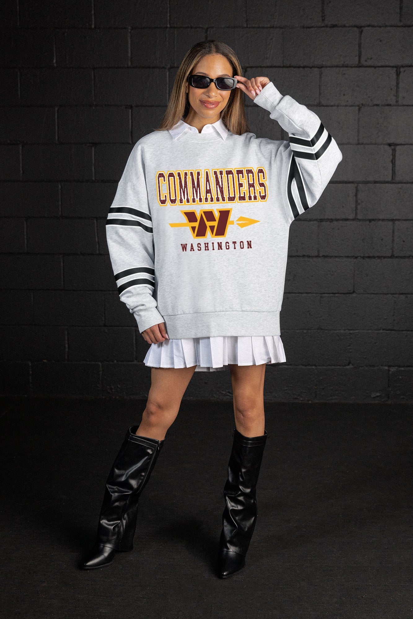 WASHINGTON COMMANDERS STADIUM STRIPES STRIPE SLEEVE CREWNECK SWEATSHIRT