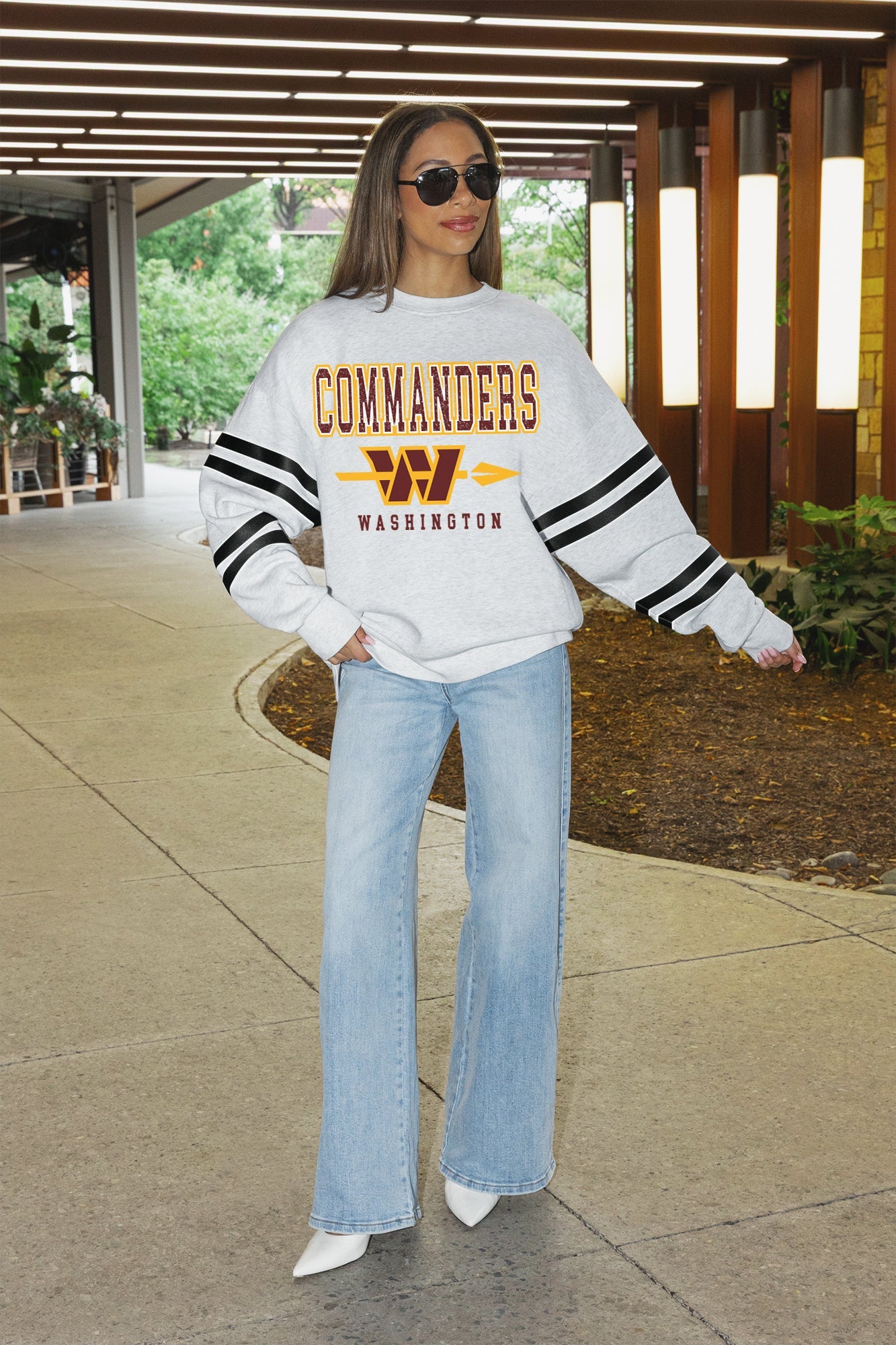 WASHINGTON COMMANDERS STADIUM STRIPES STRIPE SLEEVE CREWNECK SWEATSHIRT