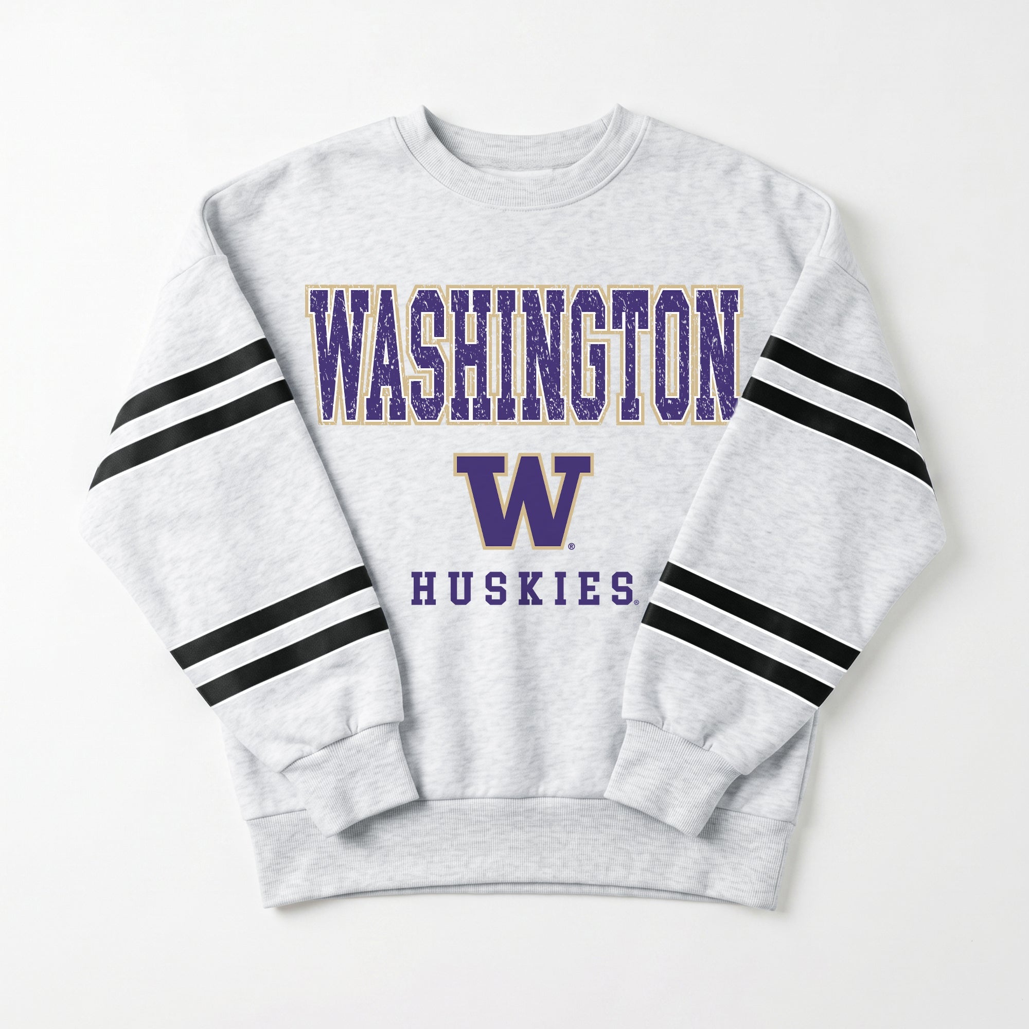 WASHINGTON HUSKIES STADIUM STRIPES STRIPE SLEEVE CREWNECK SWEATSHIRT