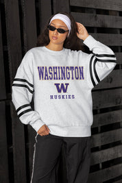 WASHINGTON HUSKIES STADIUM STRIPES STRIPE SLEEVE CREWNECK SWEATSHIRT