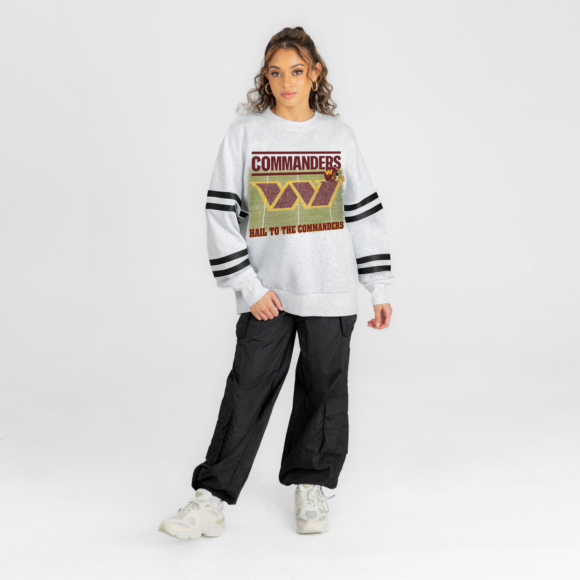 WASHINGTON COMMANDERS OFF THE GRID STRIPE SLEEVE CREWNECK SWEATSHIRT