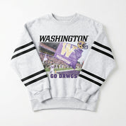 WASHINGTON HUSKIES OFF THE GRID STRIPE SLEEVE CREWNECK SWEATSHIRT