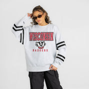 WISCONSIN BADGERS STADIUM STRIPES STRIPE SLEEVE CREWNECK SWEATSHIRT