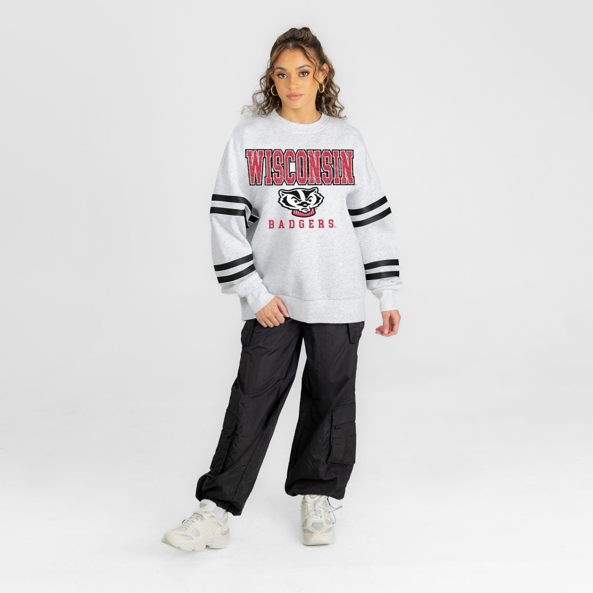 WISCONSIN BADGERS STADIUM STRIPES STRIPE SLEEVE CREWNECK SWEATSHIRT