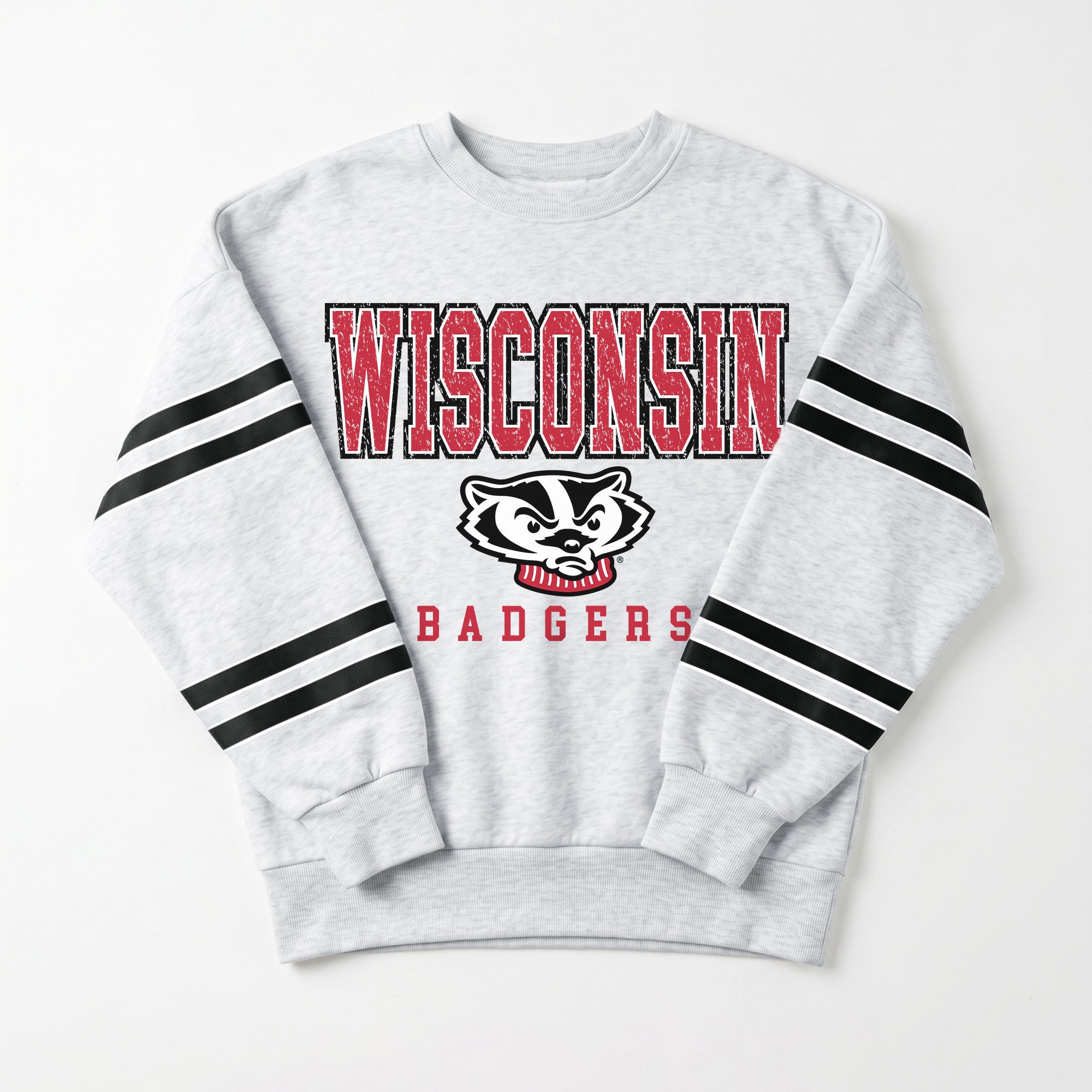 WISCONSIN BADGERS STADIUM STRIPES STRIPE SLEEVE CREWNECK SWEATSHIRT