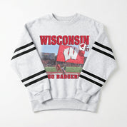WISCONSIN BADGERS OFF THE GRID STRIPE SLEEVE CREWNECK SWEATSHIRT