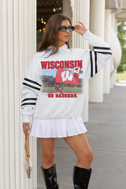 WISCONSIN BADGERS OFF THE GRID STRIPE SLEEVE CREWNECK SWEATSHIRT
