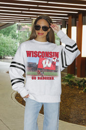 WISCONSIN BADGERS OFF THE GRID STRIPE SLEEVE CREWNECK SWEATSHIRT