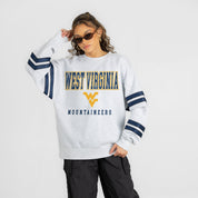 WEST VIRGINIA MOUNTAINEERS STADIUM STRIPES STRIPE SLEEVE CREWNECK SWEATSHIRT