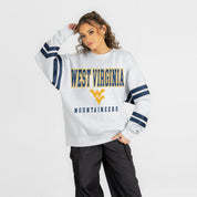 WEST VIRGINIA MOUNTAINEERS STADIUM STRIPES STRIPE SLEEVE CREWNECK SWEATSHIRT