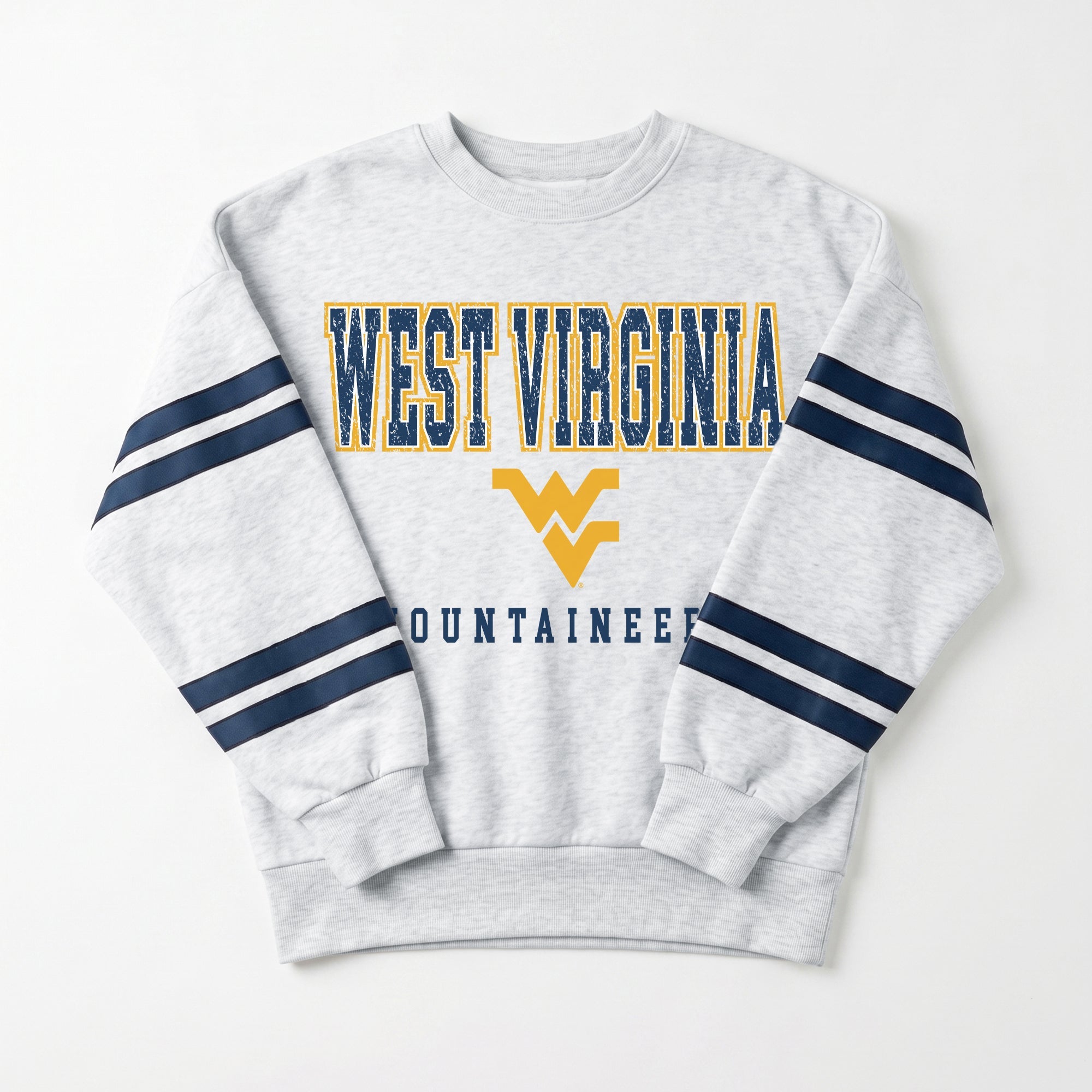 WEST VIRGINIA MOUNTAINEERS STADIUM STRIPES STRIPE SLEEVE CREWNECK SWEATSHIRT