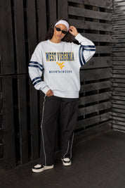 WEST VIRGINIA MOUNTAINEERS STADIUM STRIPES STRIPE SLEEVE CREWNECK SWEATSHIRT
