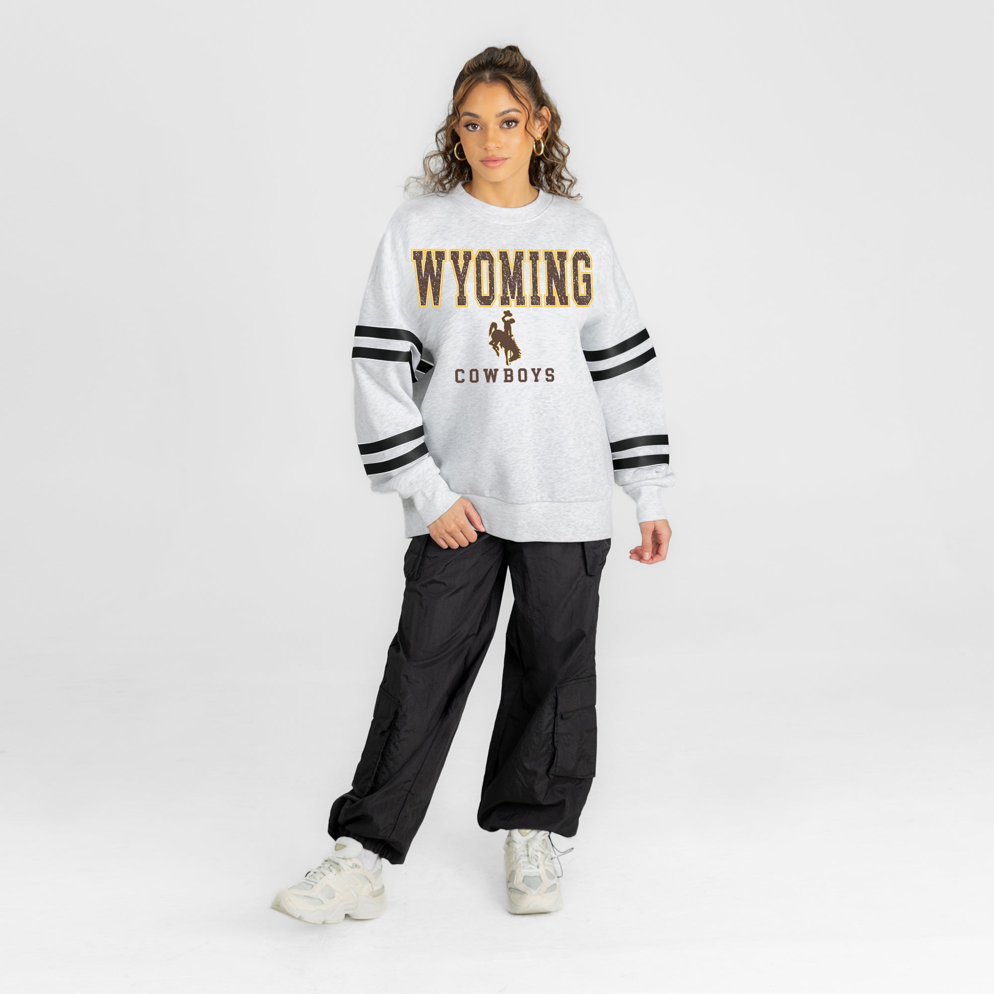 WYOMING COWBOYS STADIUM STRIPES STRIPE SLEEVE CREWNECK SWEATSHIRT