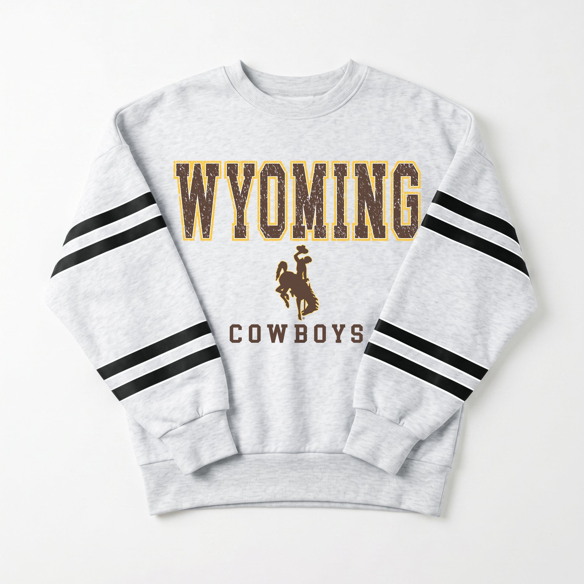 WYOMING COWBOYS STADIUM STRIPES STRIPE SLEEVE CREWNECK SWEATSHIRT