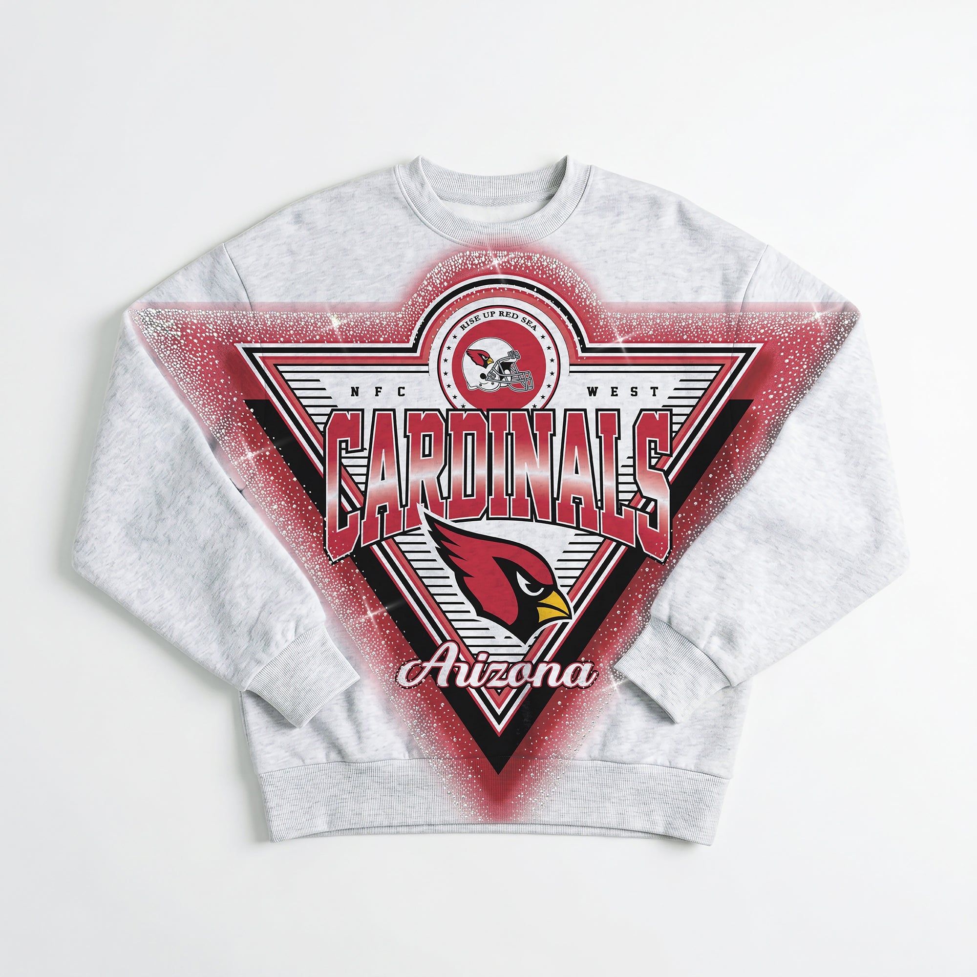 ARIZONA CARDINALS CHASING VICTORY RHINESTONE SPRAY PREMIUM CREWNECK SWEATSHIRT