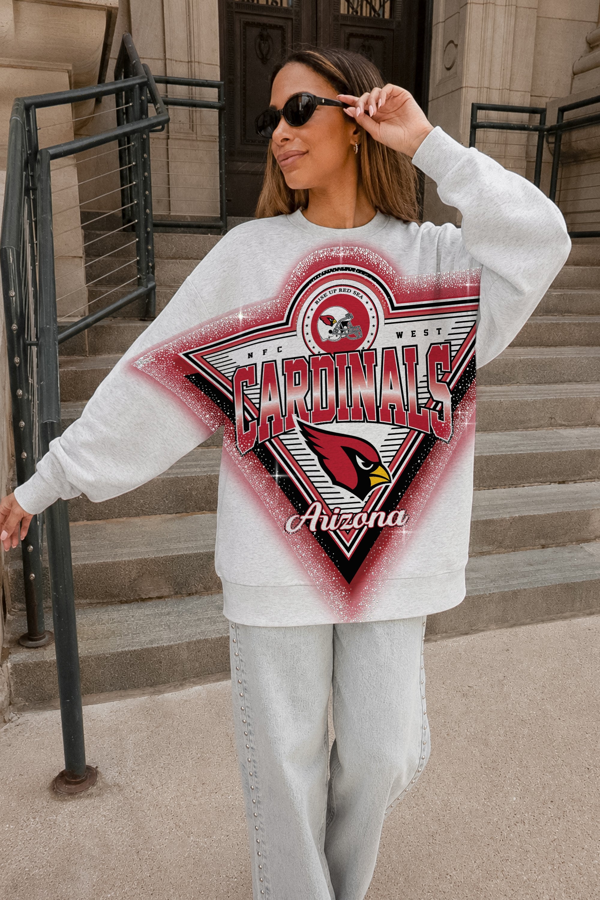 ARIZONA CARDINALS CHASING VICTORY RHINESTONE SPRAY PREMIUM CREWNECK SWEATSHIRT