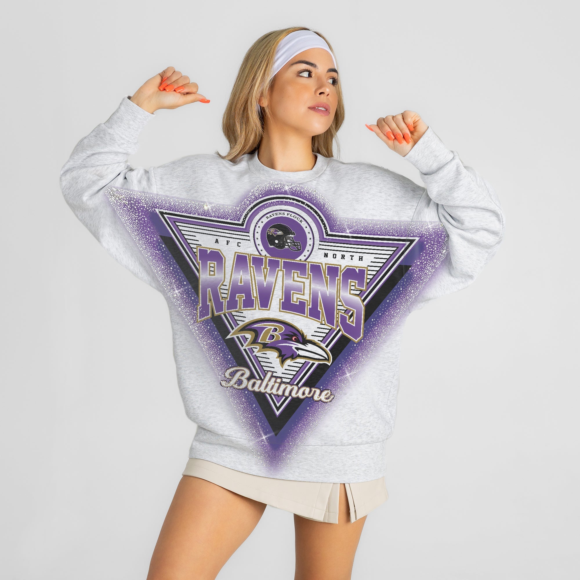BALTIMORE RAVENS CHASING VICTORY RHINESTONE SPRAY PREMIUM CREWNECK SWEATSHIRT