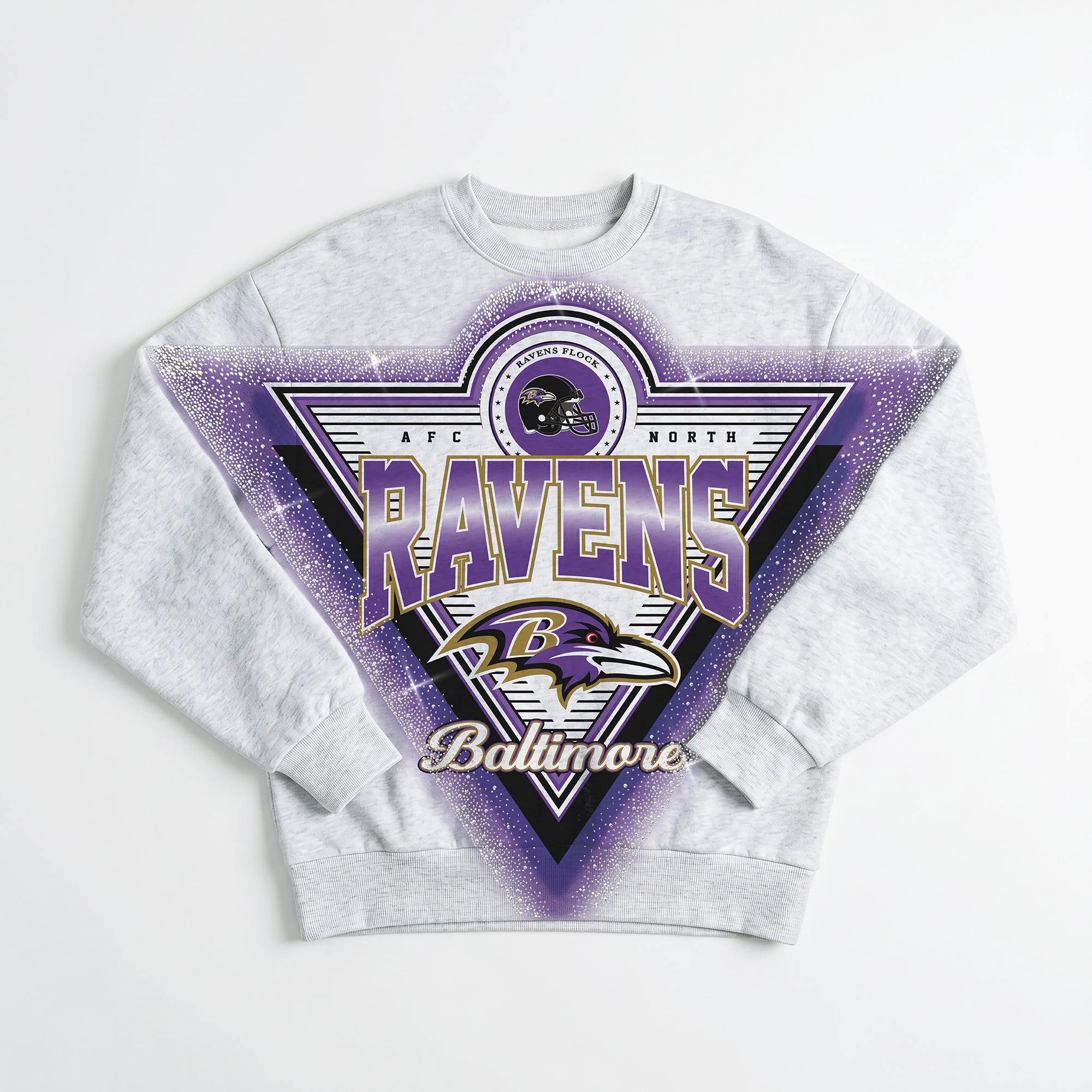 BALTIMORE RAVENS CHASING VICTORY RHINESTONE SPRAY PREMIUM CREWNECK SWEATSHIRT