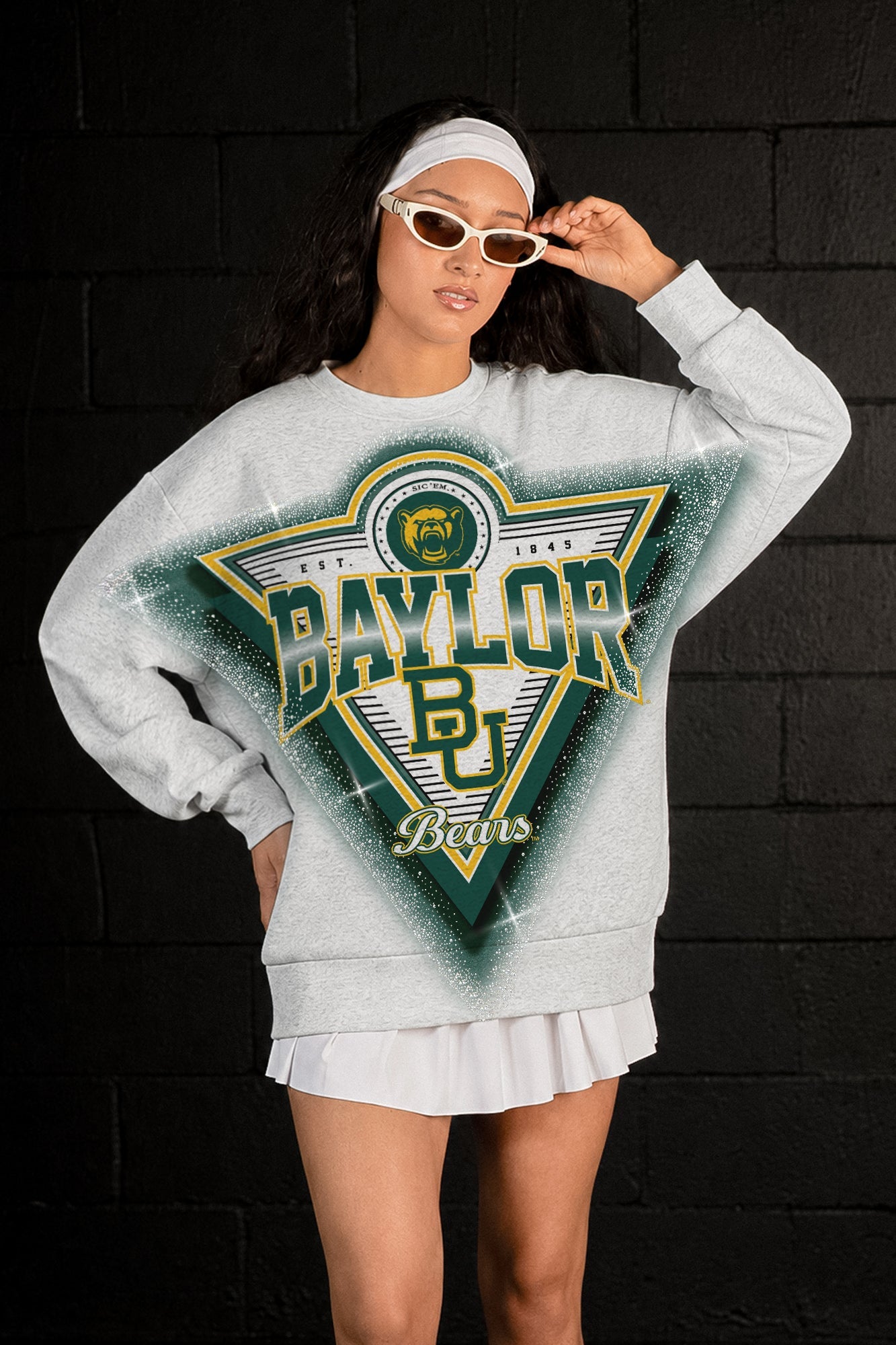 BAYLOR BEARS CHASING VICTORY RHINESTONE SPRAY PREMIUM CREWNECK SWEATSHIRT