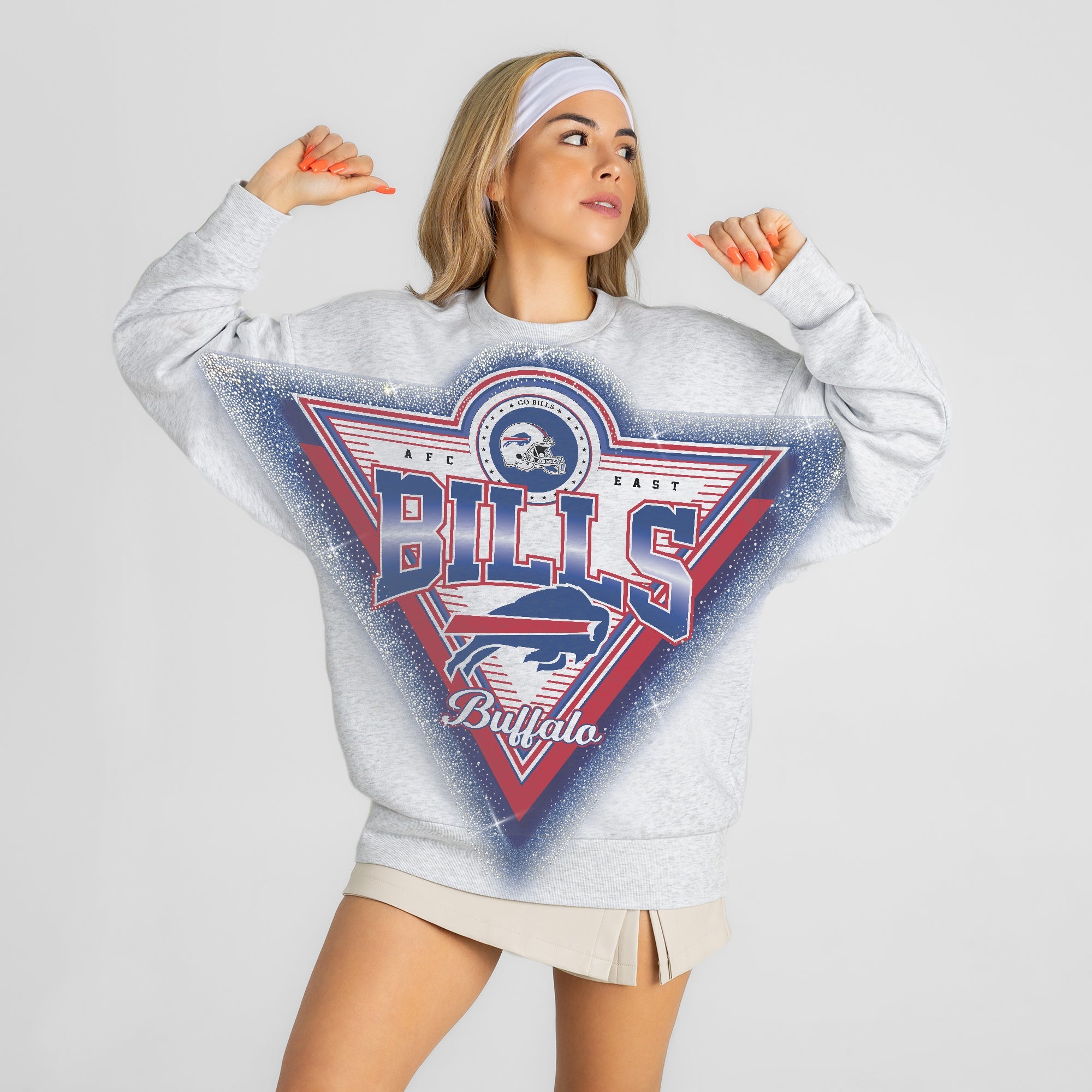 BUFFALO BILLS CHASING VICTORY RHINESTONE SPRAY PREMIUM CREWNECK SWEATSHIRT