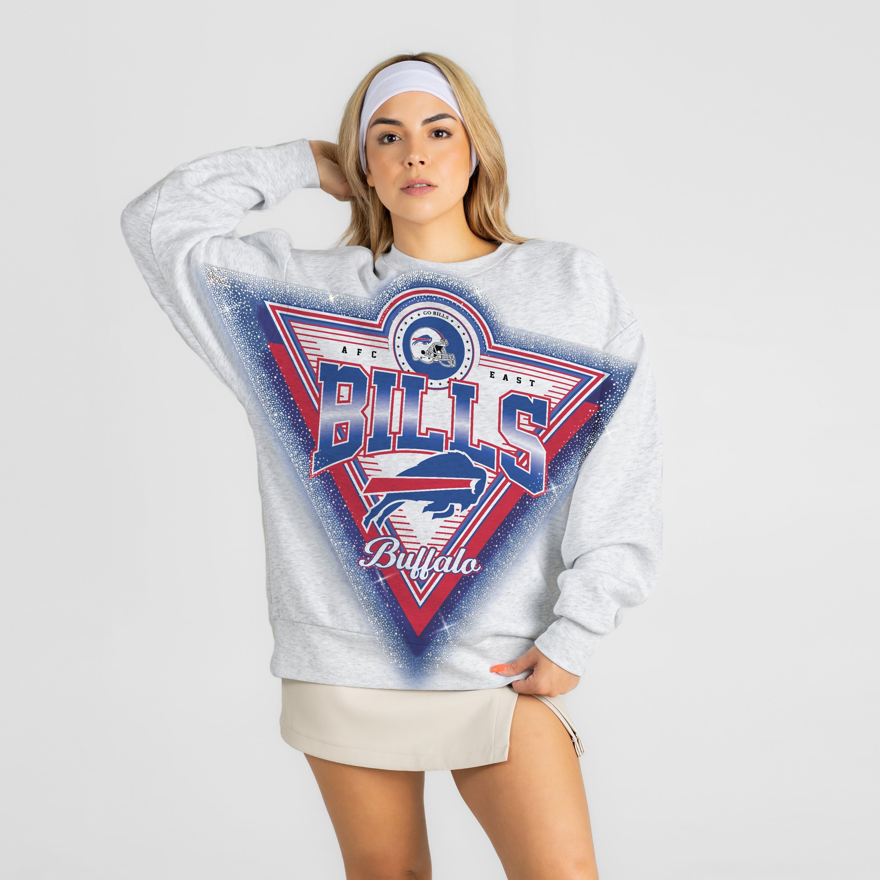 BUFFALO BILLS CHASING VICTORY RHINESTONE SPRAY PREMIUM CREWNECK SWEATSHIRT