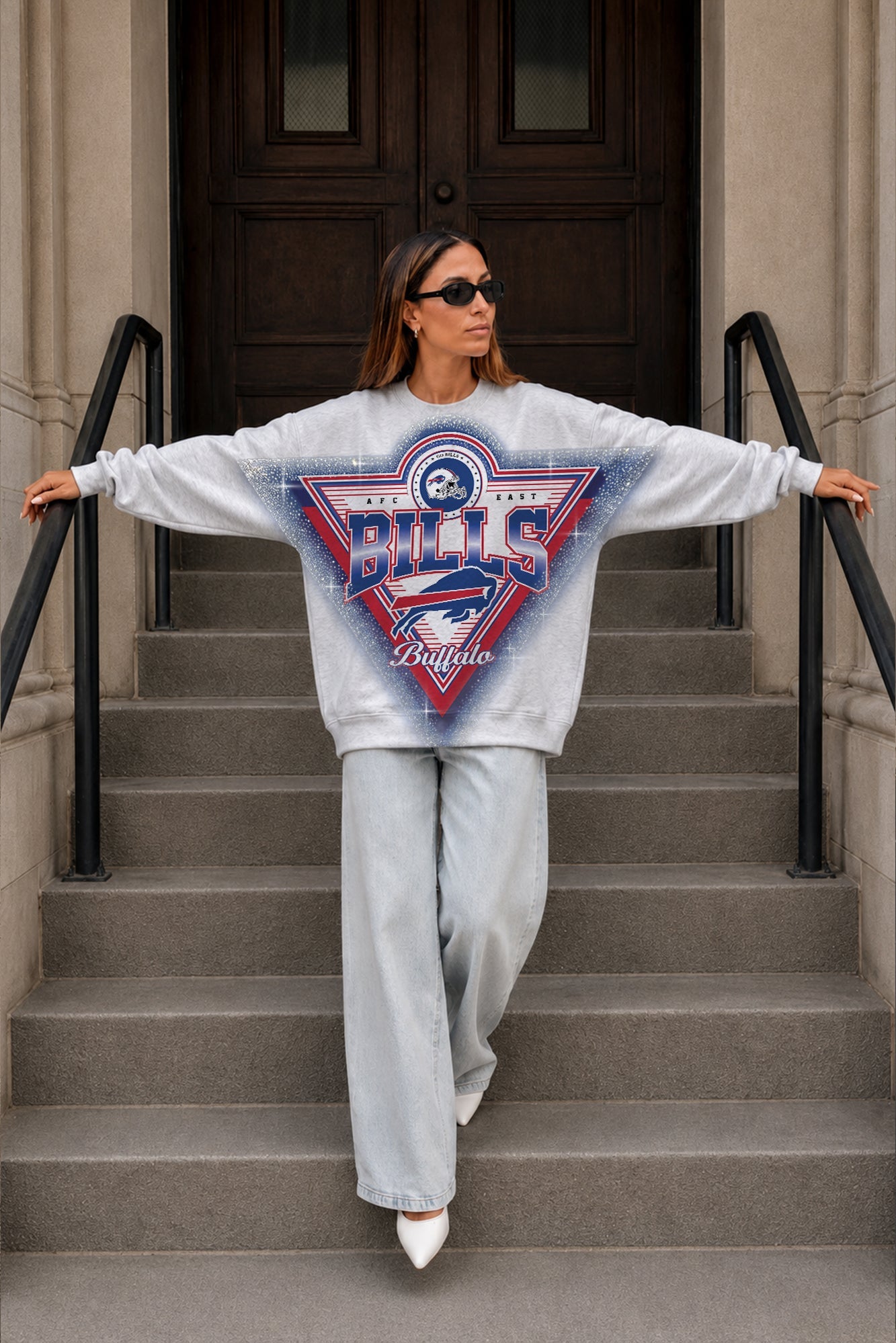 BUFFALO BILLS CHASING VICTORY RHINESTONE SPRAY PREMIUM CREWNECK SWEATSHIRT