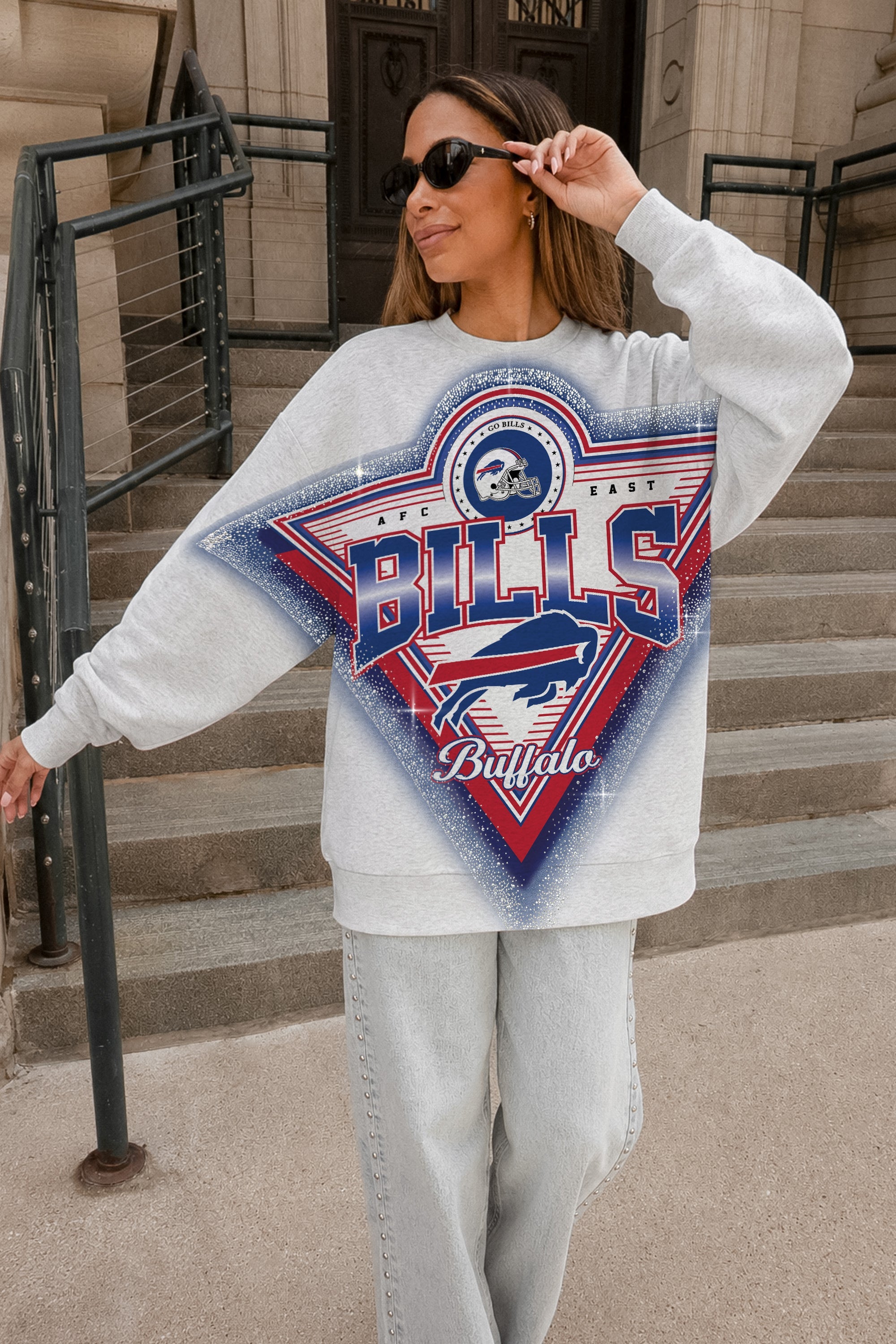 BUFFALO BILLS CHASING VICTORY RHINESTONE SPRAY PREMIUM CREWNECK SWEATSHIRT