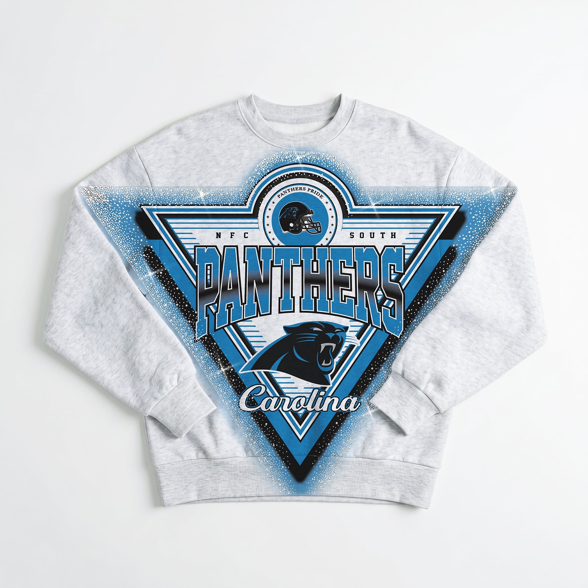 CAROLINA PANTHERS CHASING VICTORY RHINESTONE SPRAY PREMIUM CREWNECK SWEATSHIRT