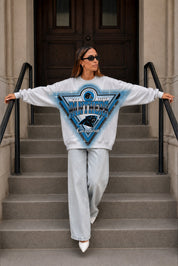 CAROLINA PANTHERS CHASING VICTORY RHINESTONE SPRAY PREMIUM CREWNECK SWEATSHIRT