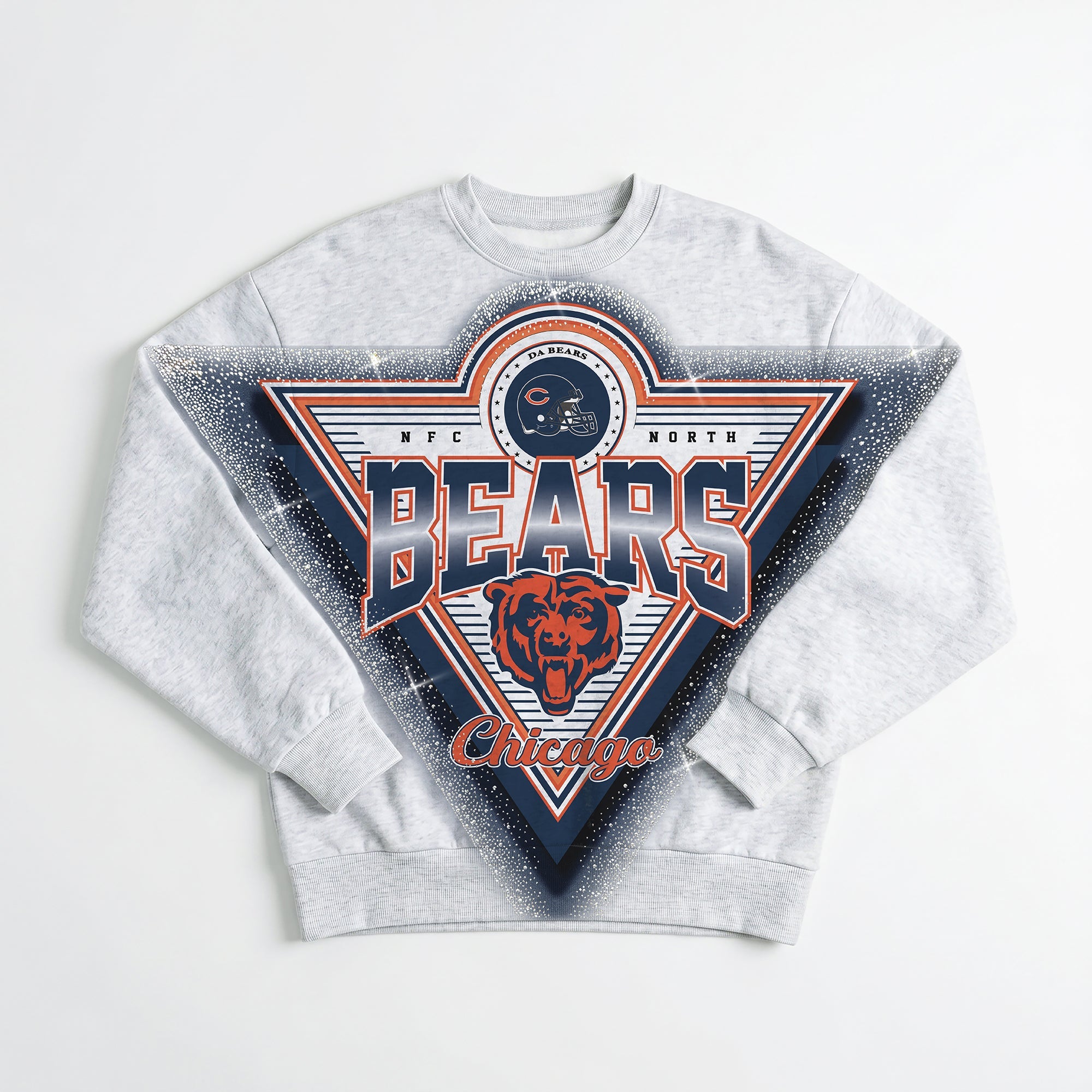 CHICAGO BEARS CHASING VICTORY RHINESTONE SPRAY PREMIUM CREWNECK SWEATSHIRT