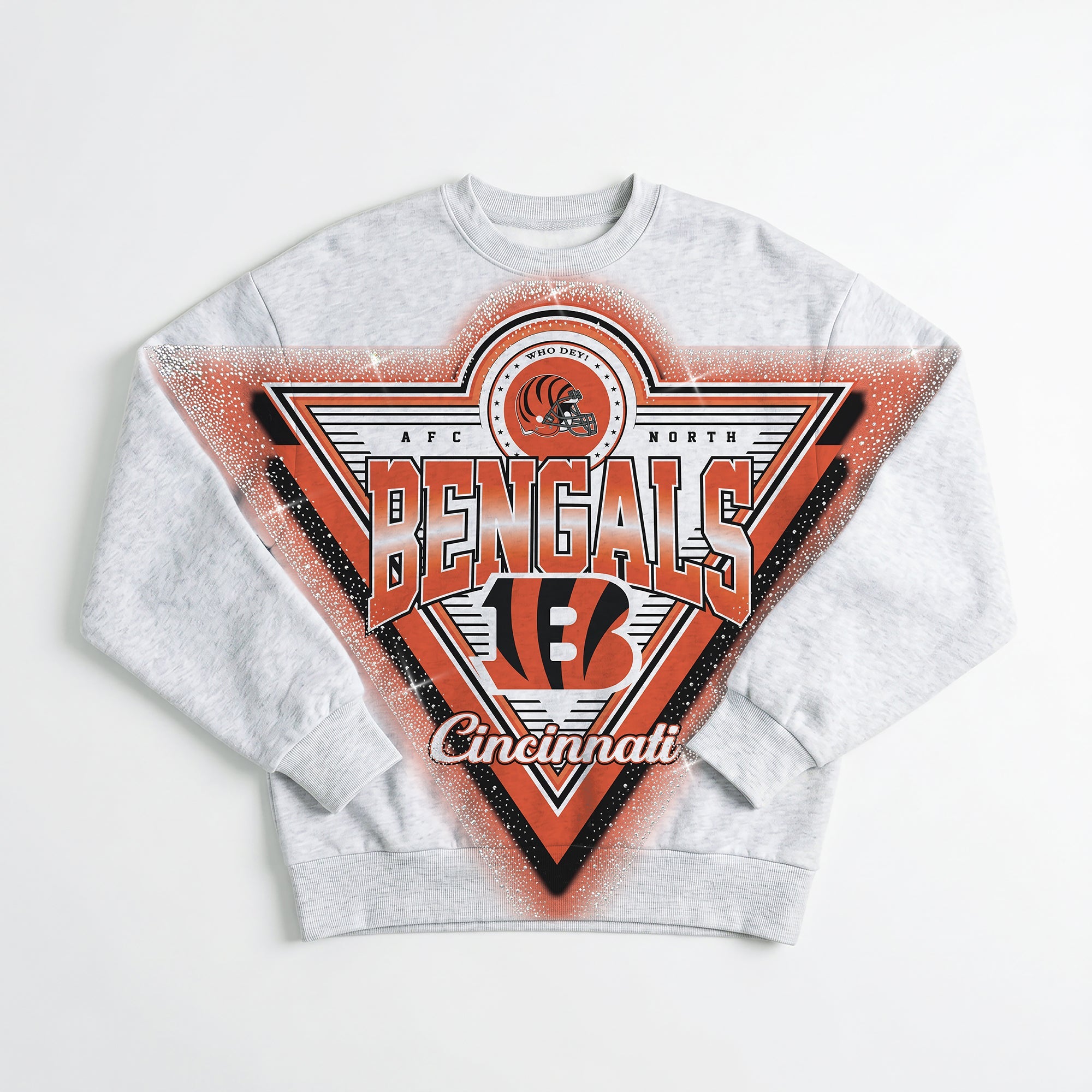 CINCINNATI BENGALS CHASING VICTORY RHINESTONE SPRAY PREMIUM CREWNECK SWEATSHIRT