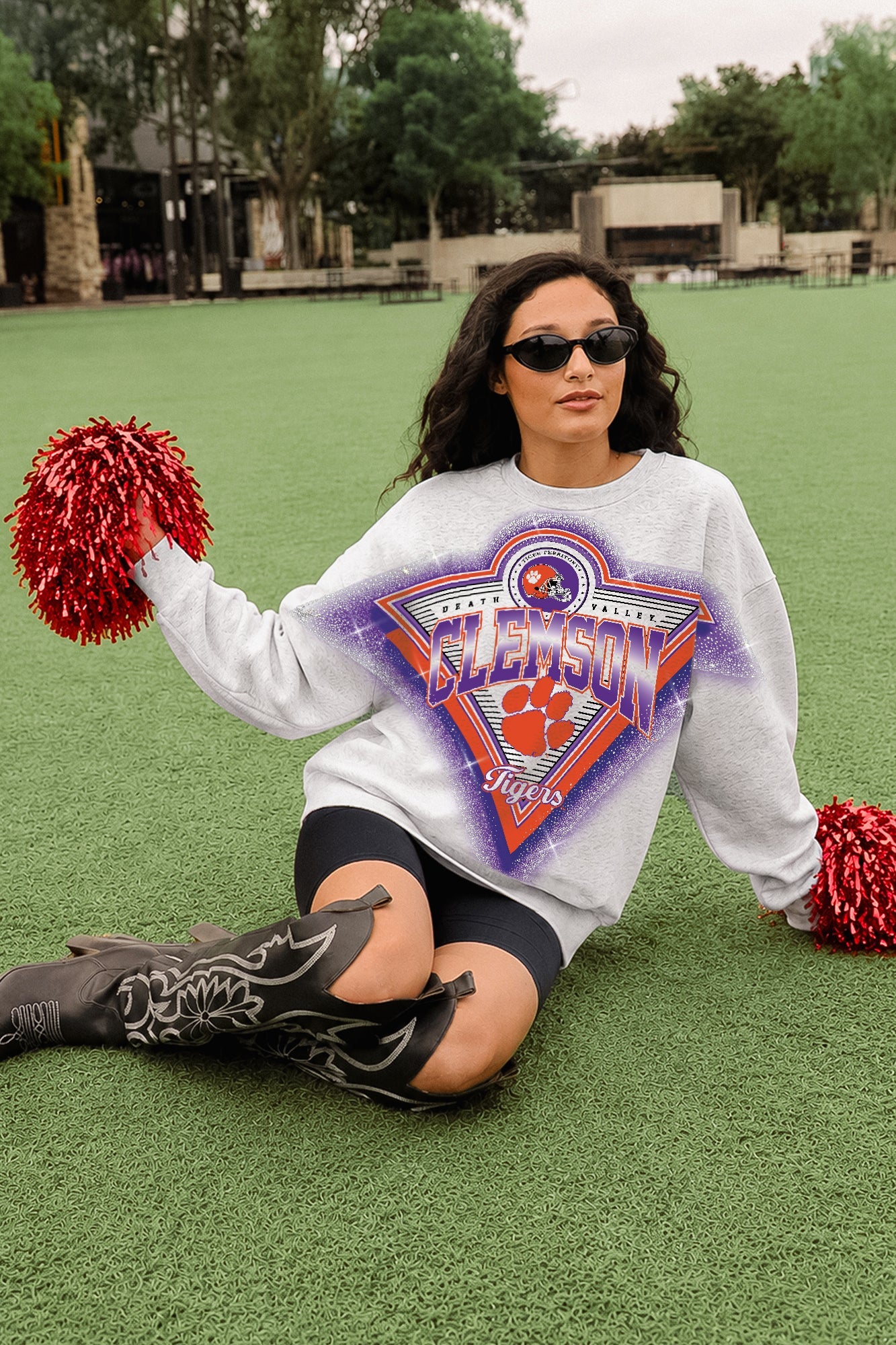 CLEMSON TIGERS CHASING VICTORY RHINESTONE SPRAY PREMIUM CREWNECK SWEATSHIRT