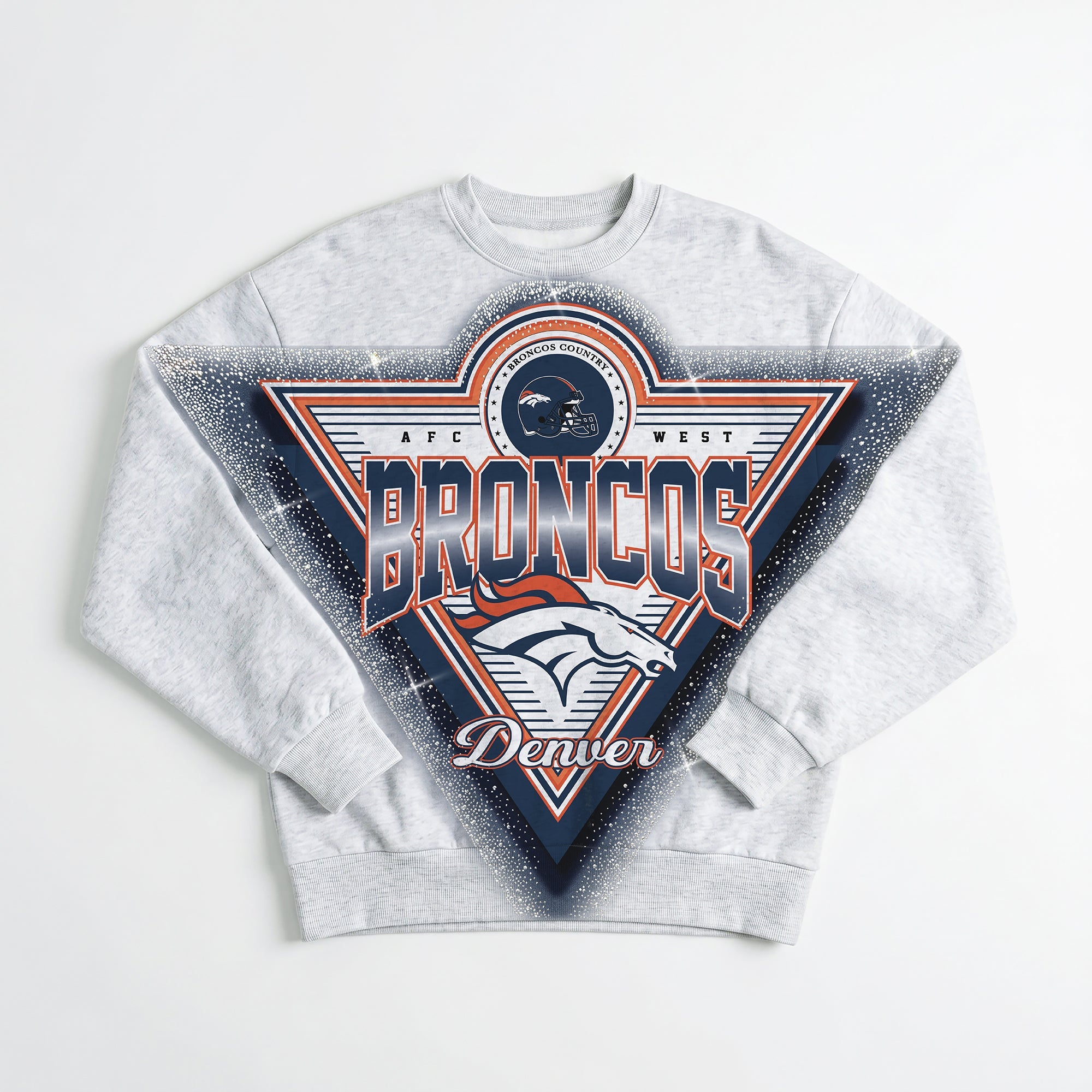 DENVER BRONCOS CHASING VICTORY RHINESTONE SPRAY PREMIUM CREWNECK SWEATSHIRT