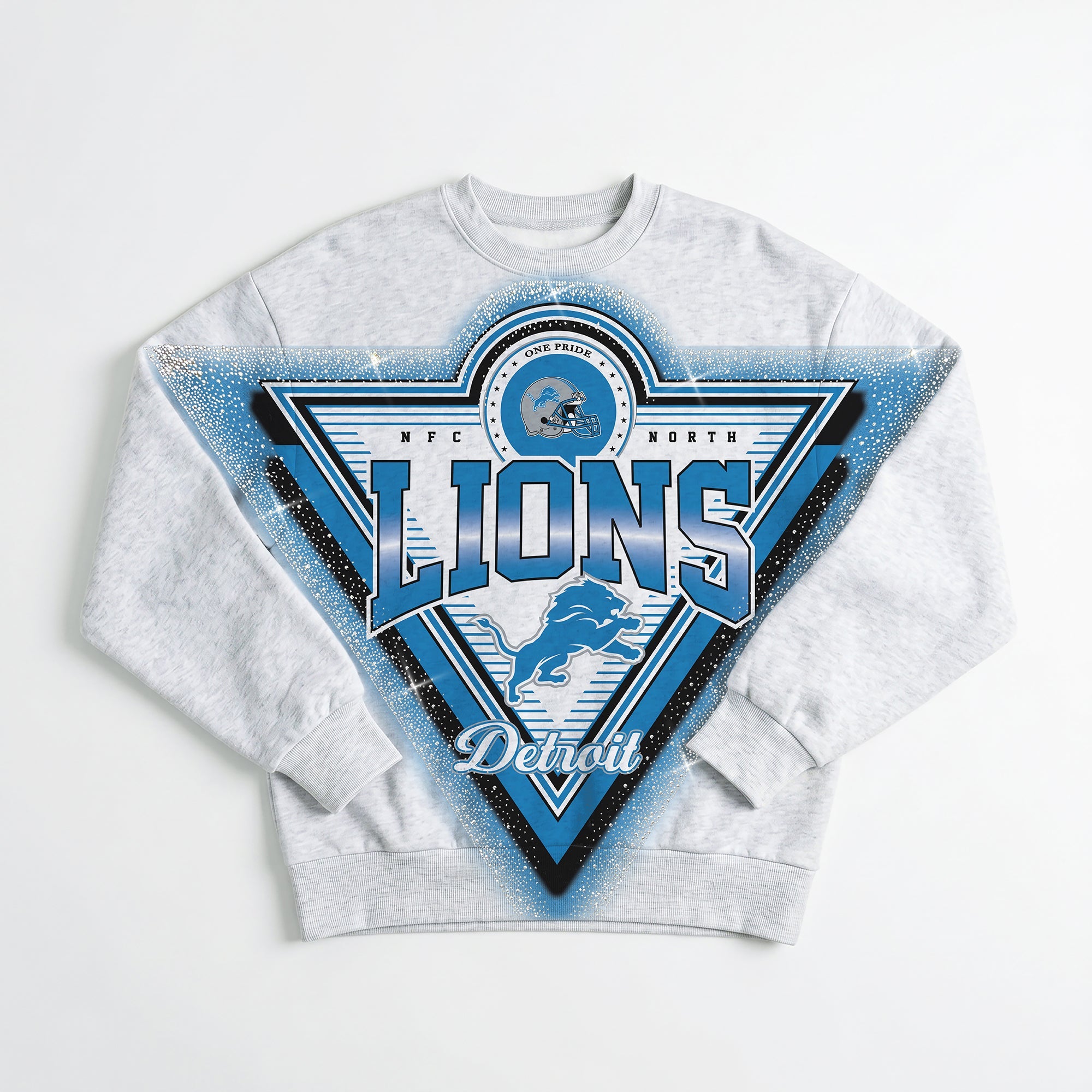 DETROIT LIONS CHASING VICTORY RHINESTONE SPRAY PREMIUM CREWNECK SWEATSHIRT
