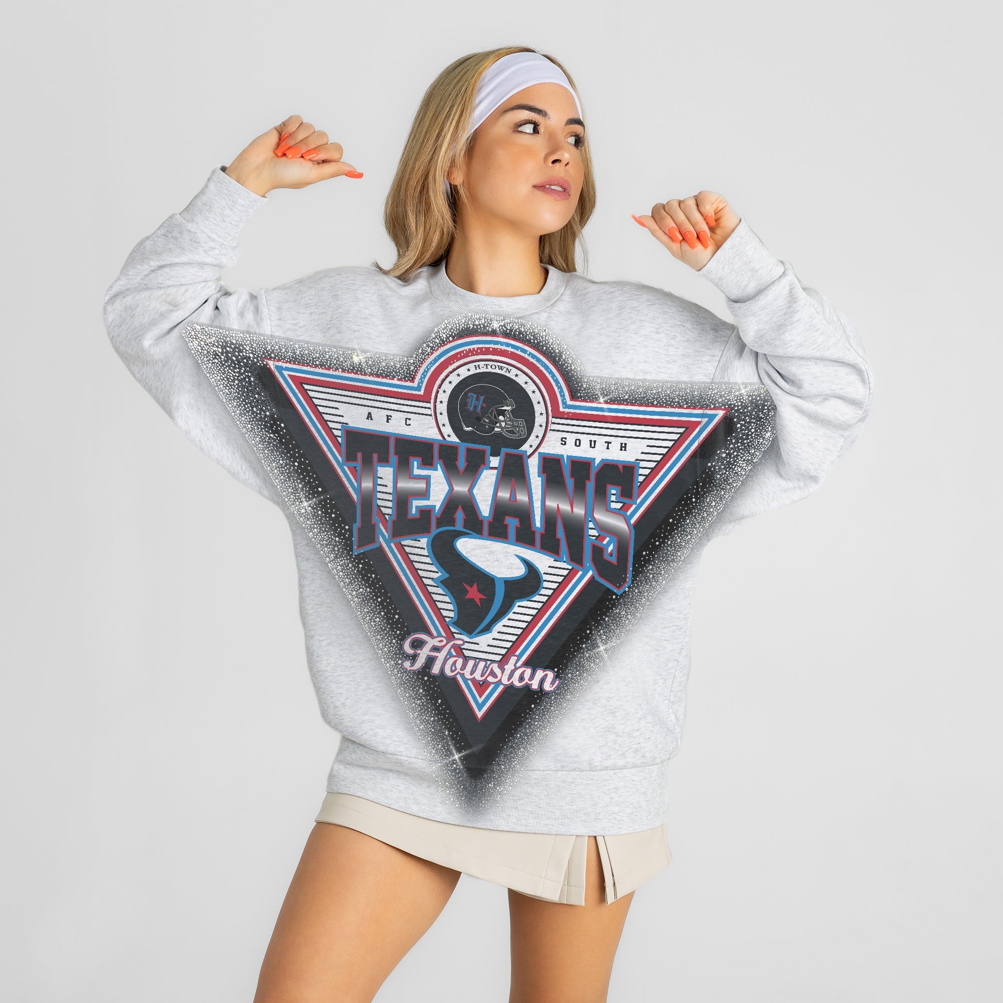 HOUSTON TEXANS CHASING VICTORY RHINESTONE SPRAY PREMIUM CREWNECK SWEATSHIRT