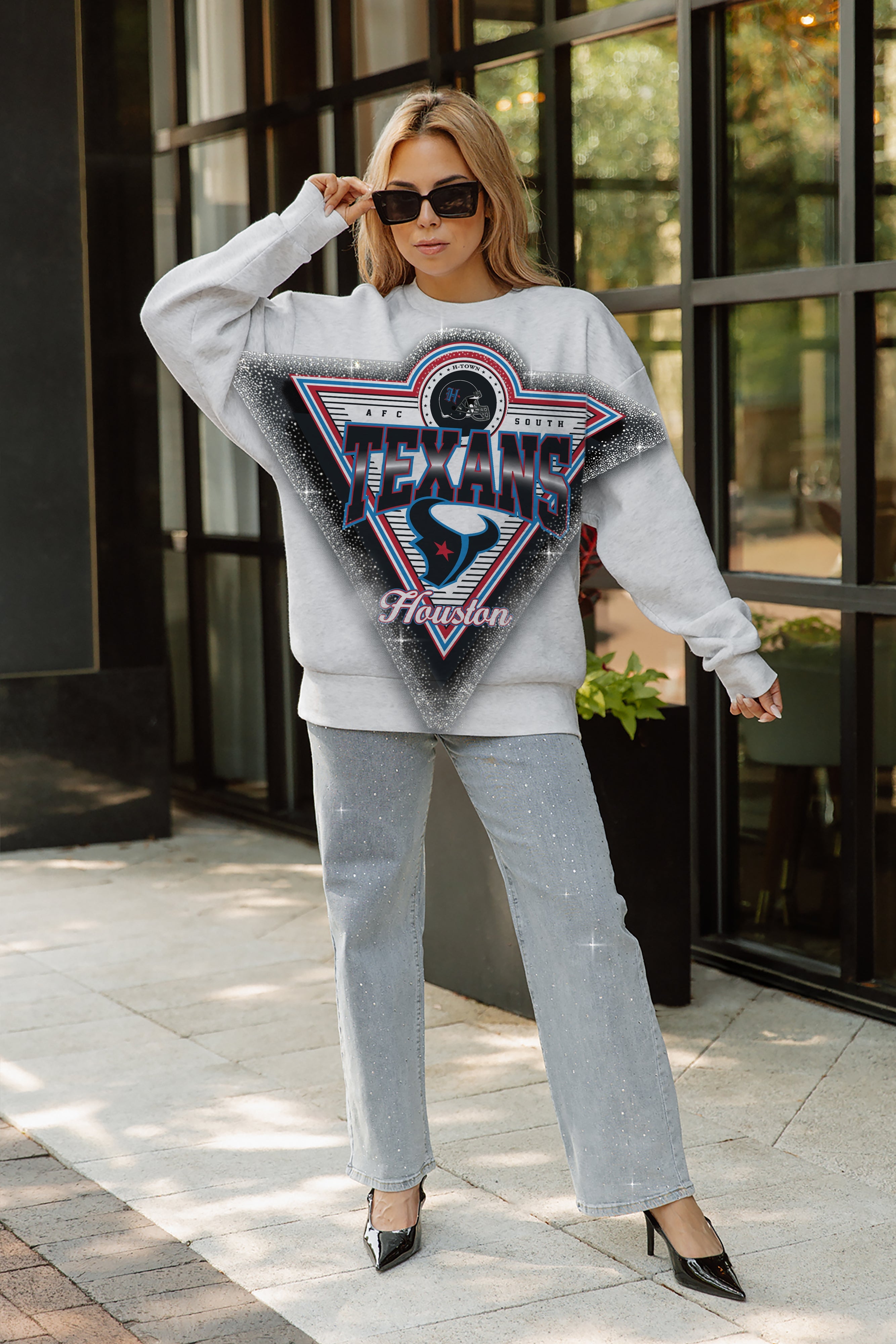 HOUSTON TEXANS CHASING VICTORY RHINESTONE SPRAY PREMIUM CREWNECK SWEATSHIRT