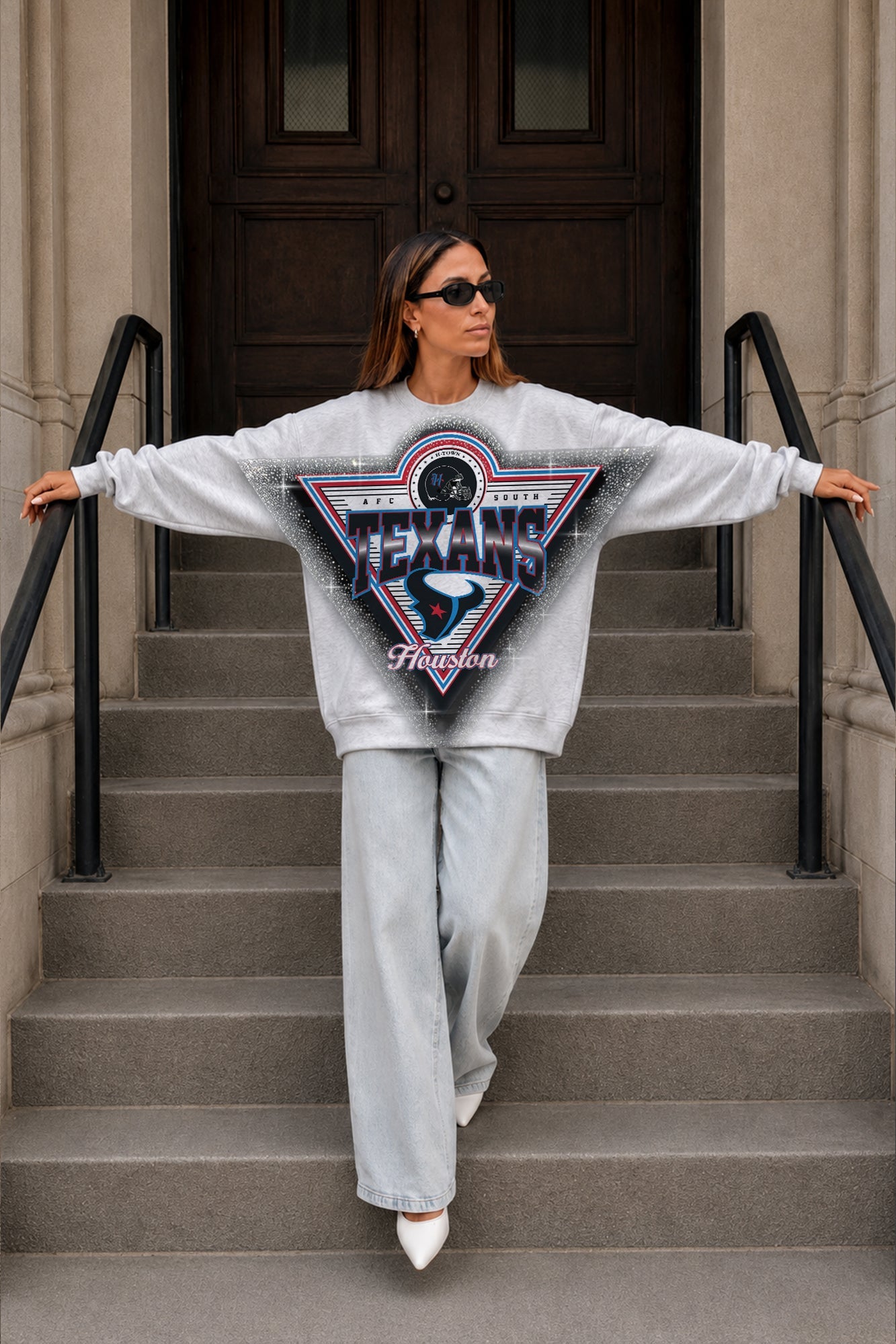 HOUSTON TEXANS CHASING VICTORY RHINESTONE SPRAY PREMIUM CREWNECK SWEATSHIRT