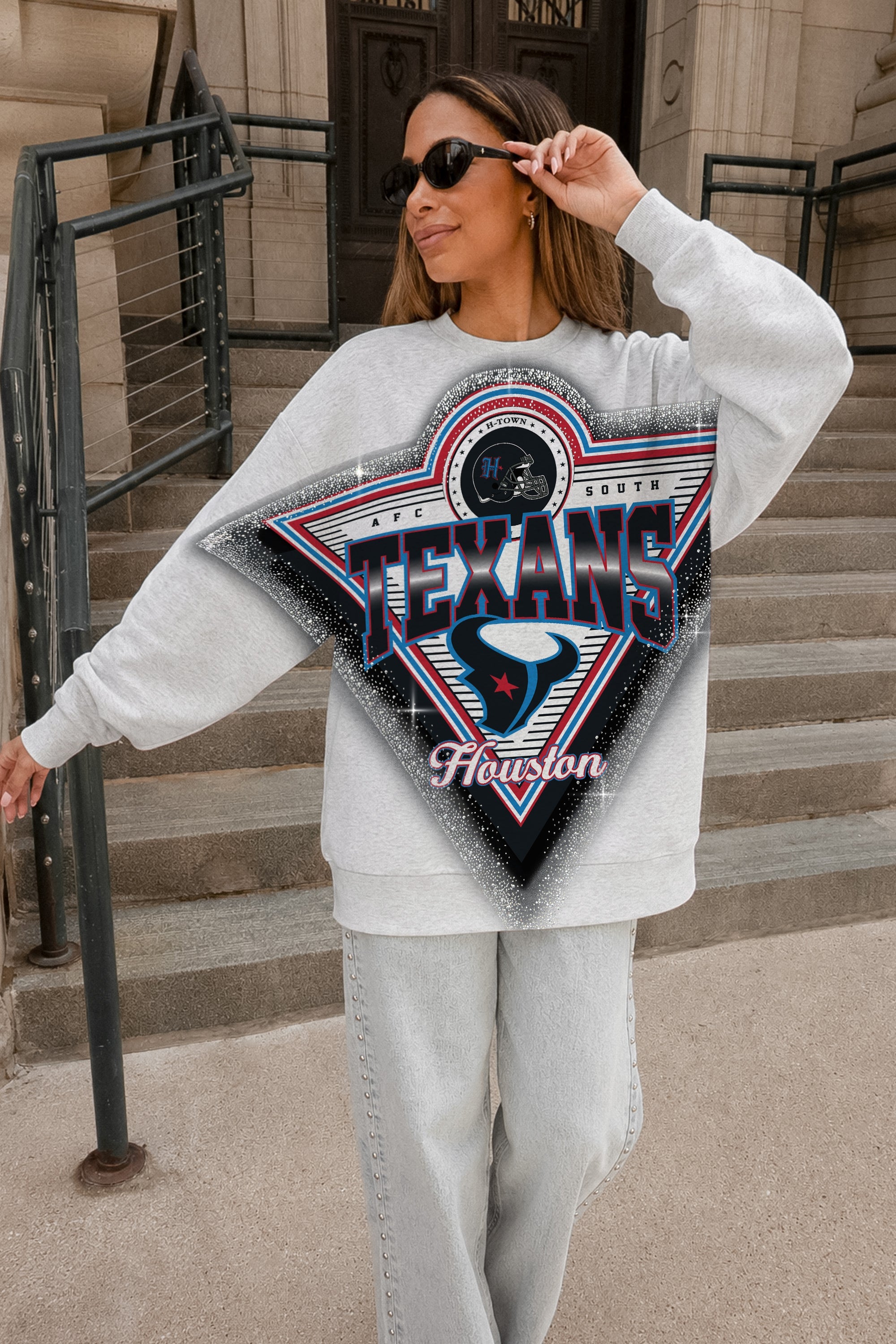HOUSTON TEXANS CHASING VICTORY RHINESTONE SPRAY PREMIUM CREWNECK SWEATSHIRT