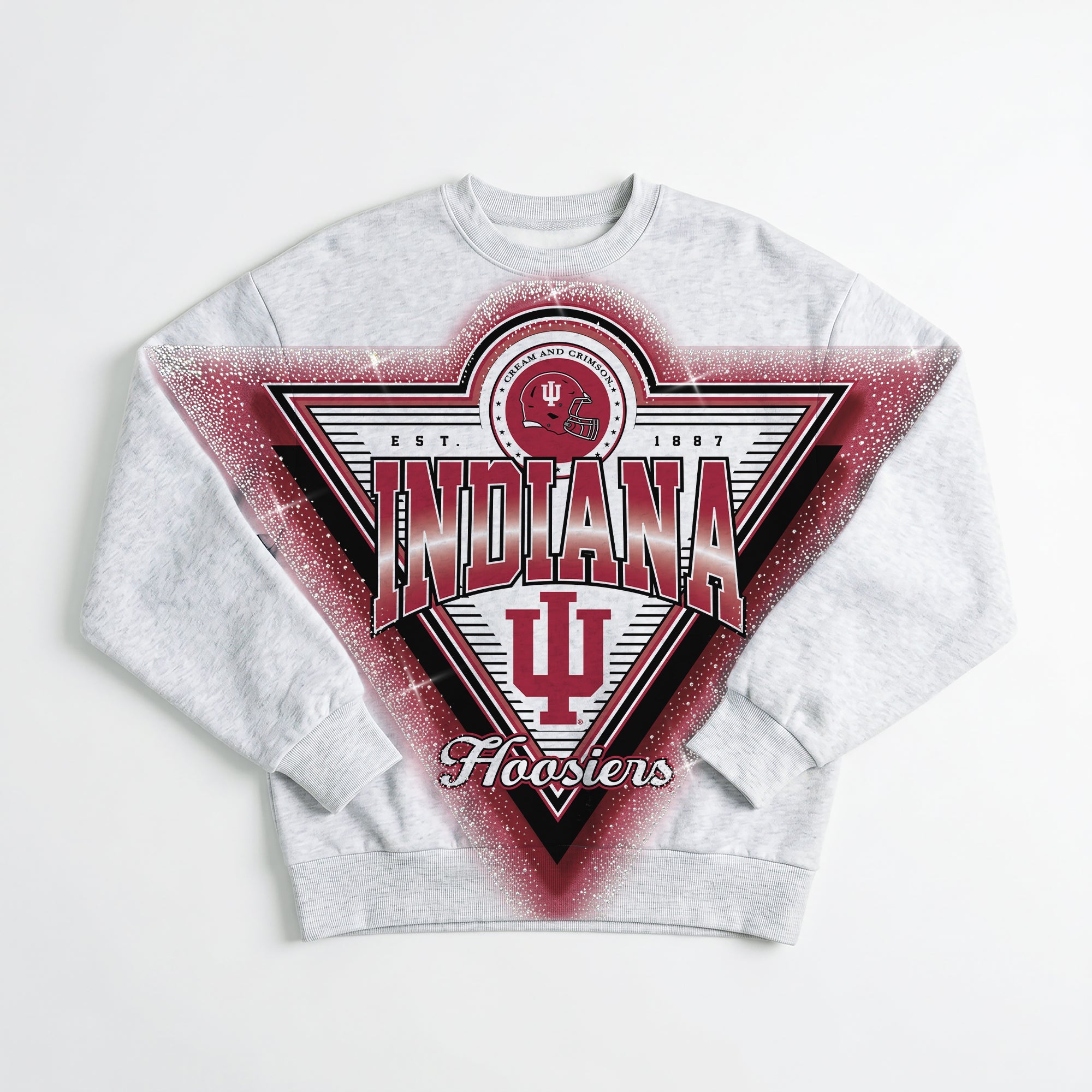 INDIANA HOOSIERS CHASING VICTORY RHINESTONE SPRAY PREMIUM CREWNECK SWEATSHIRT