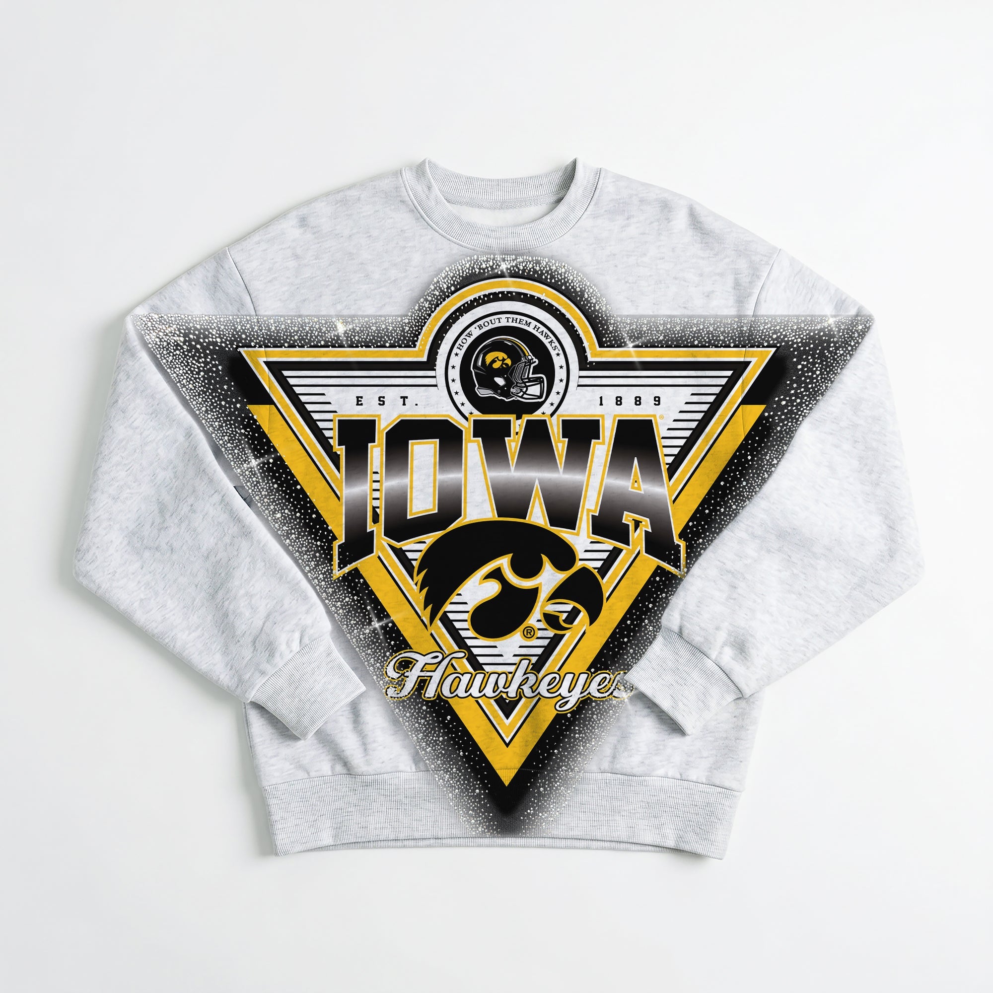 IOWA HAWKEYES CHASING VICTORY RHINESTONE SPRAY PREMIUM CREWNECK SWEATSHIRT