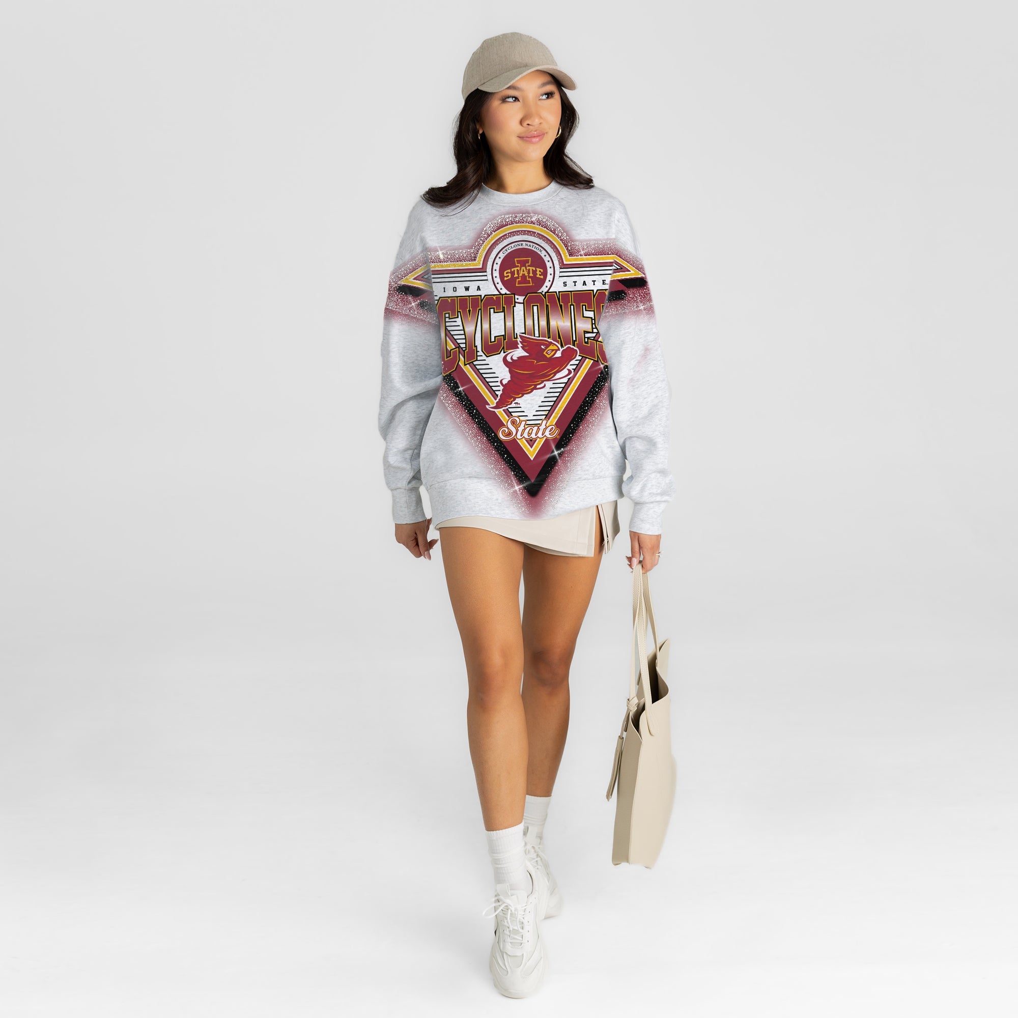 IOWA STATE CYCLONES CHASING VICTORY RHINESTONE SPRAY PREMIUM CREWNECK SWEATSHIRT