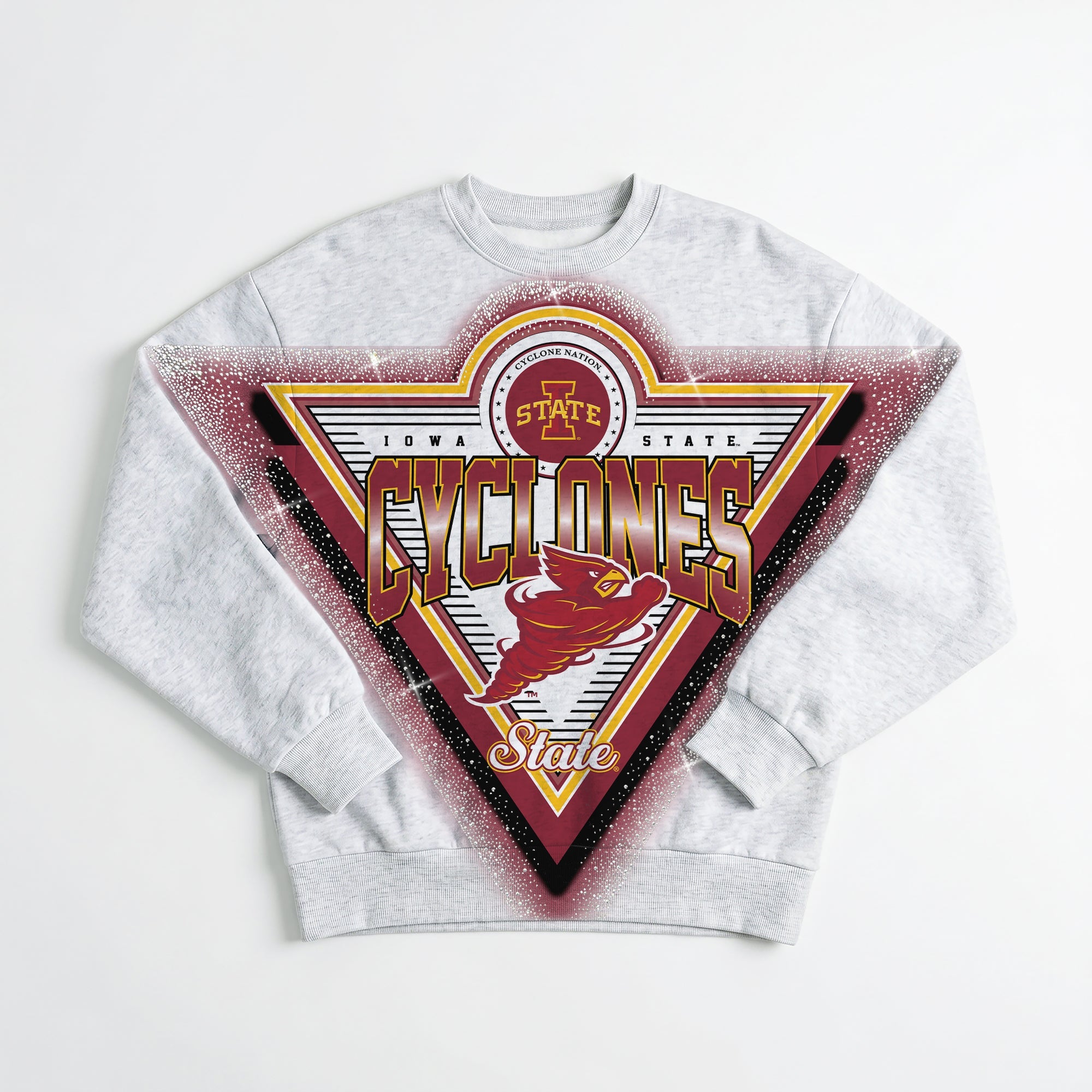 IOWA STATE CYCLONES CHASING VICTORY RHINESTONE SPRAY PREMIUM CREWNECK SWEATSHIRT