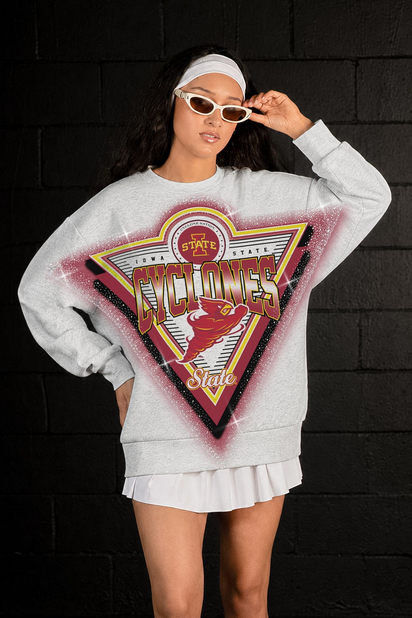 IOWA STATE CYCLONES CHASING VICTORY RHINESTONE SPRAY PREMIUM CREWNECK SWEATSHIRT